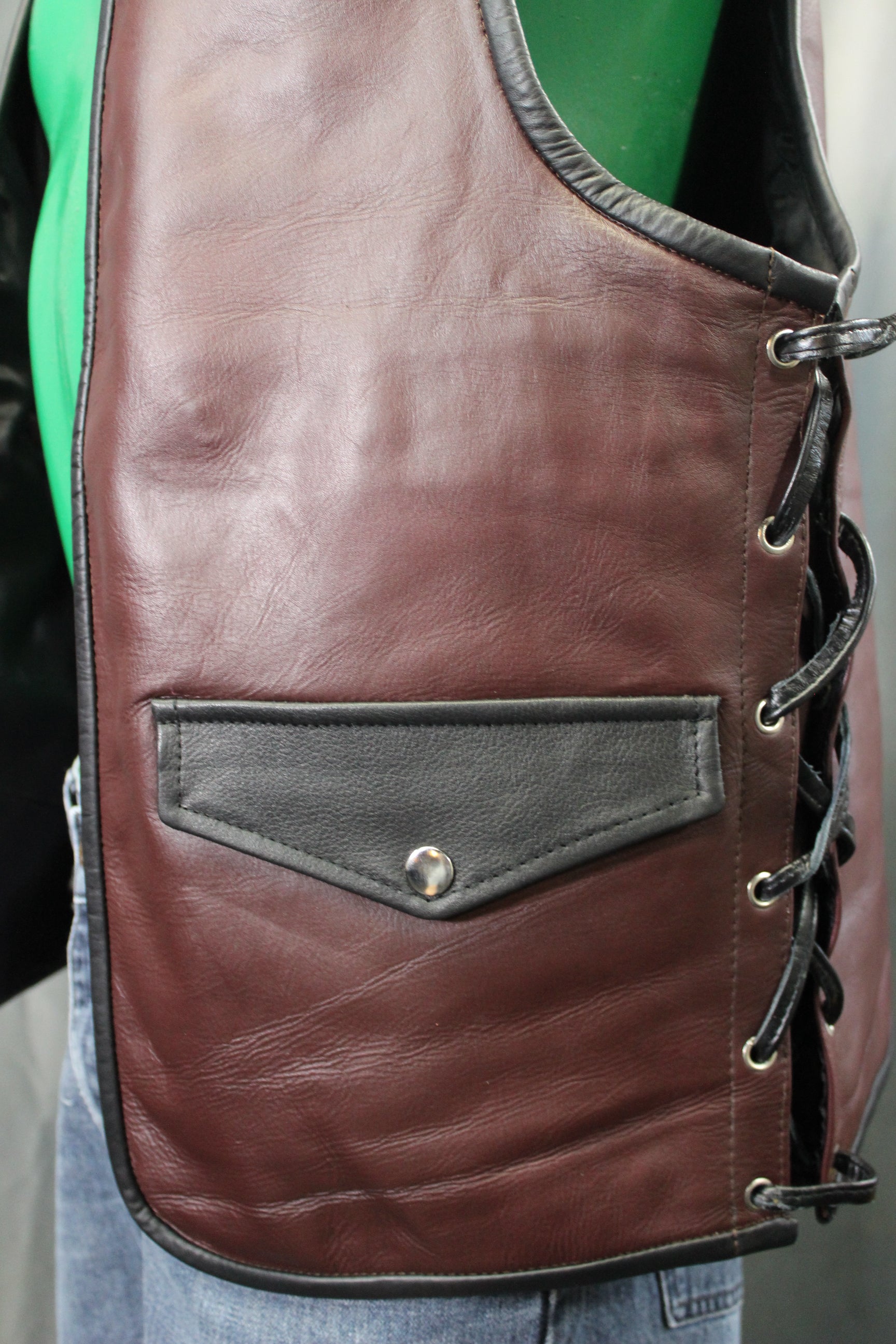 OnF Leather Bar Vest - Brown with Black Highlights