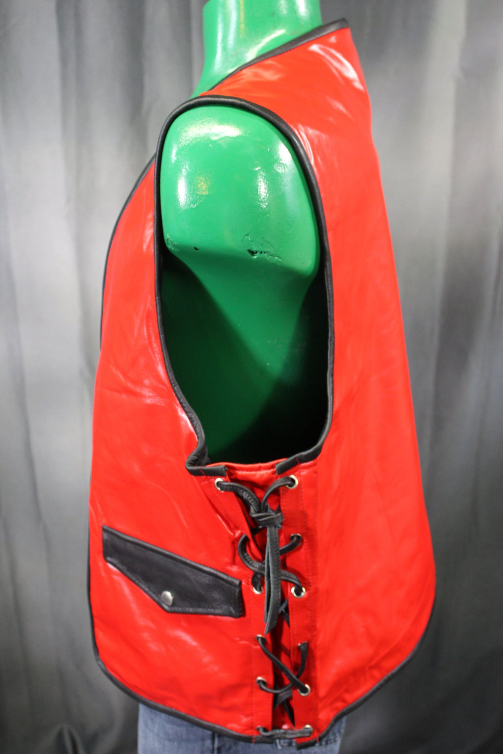 OnF Leather Bar Vest - Red with Black Highlights