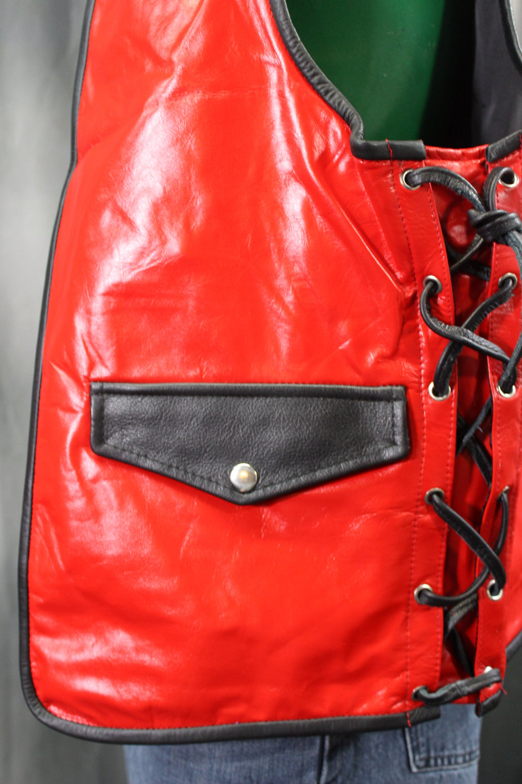 OnF Leather Bar Vest - Red with Black Highlights