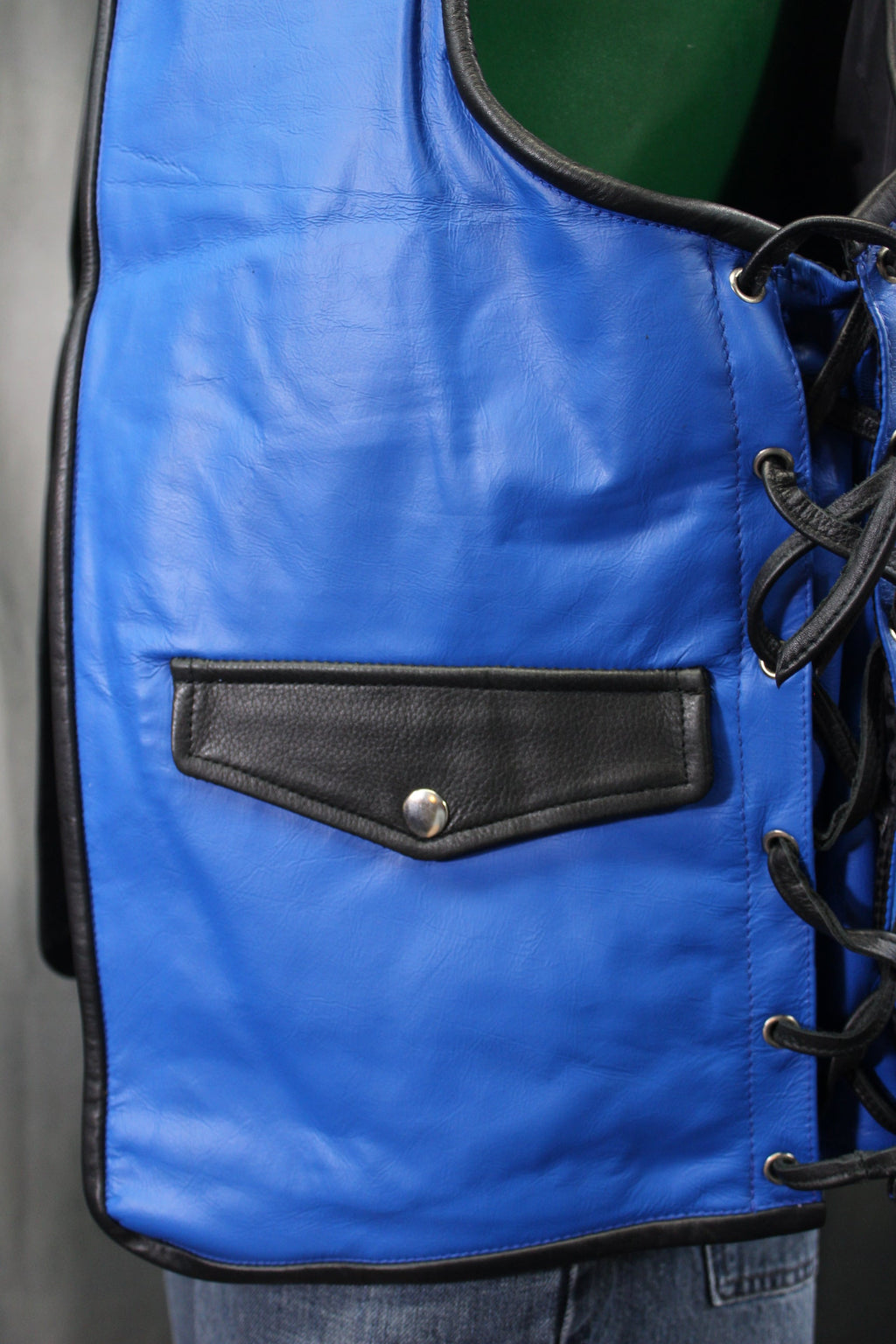 OnF Leather Bar Vest - Blue with Black Highlights