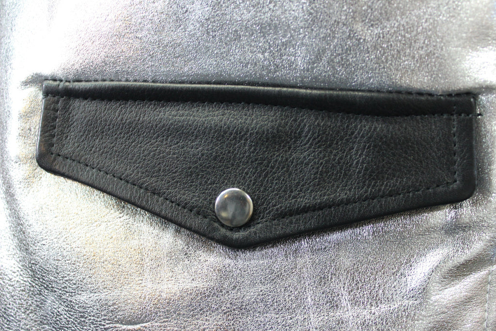 OnF Leather Bar Vest - Silver with Black Highlights