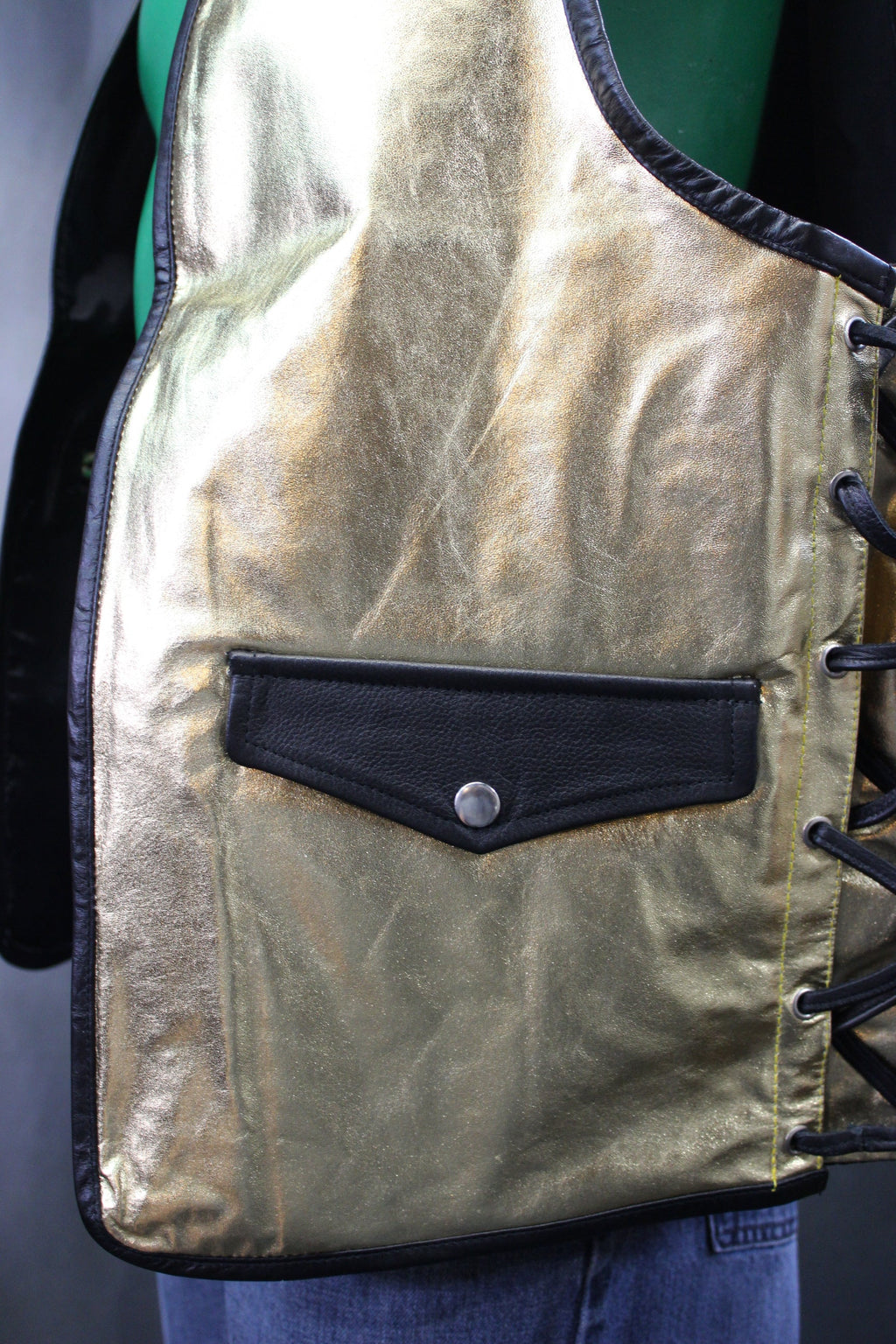 OnF Leather Bar Vest - Gold with Black Highlights