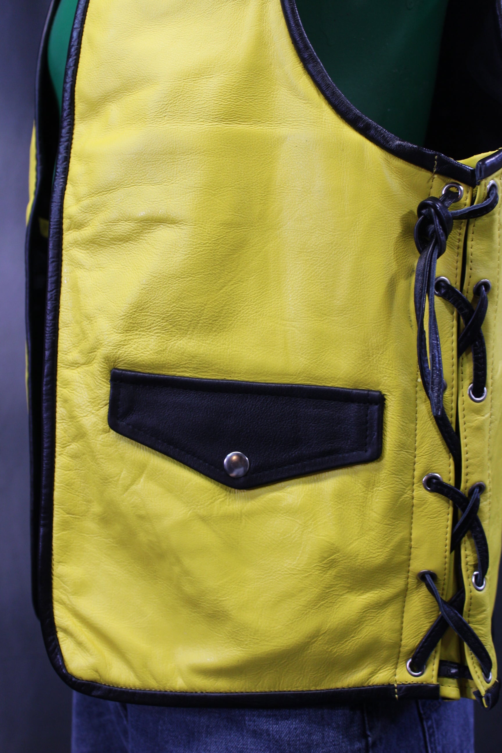 OnF Leather Bar Vest - Yellow with Black Highlights
