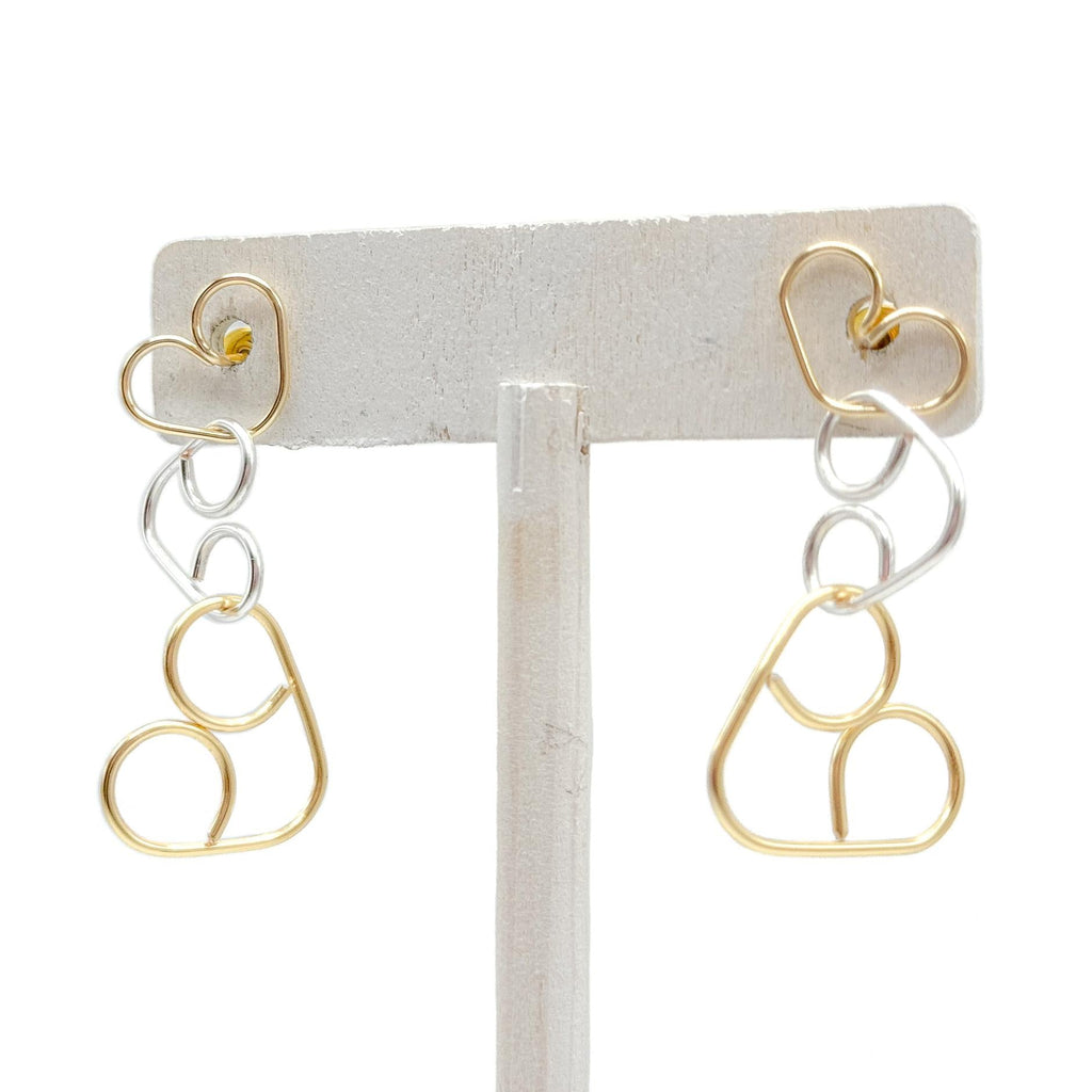 Intertwined gold and silver two-tone heart post earrings