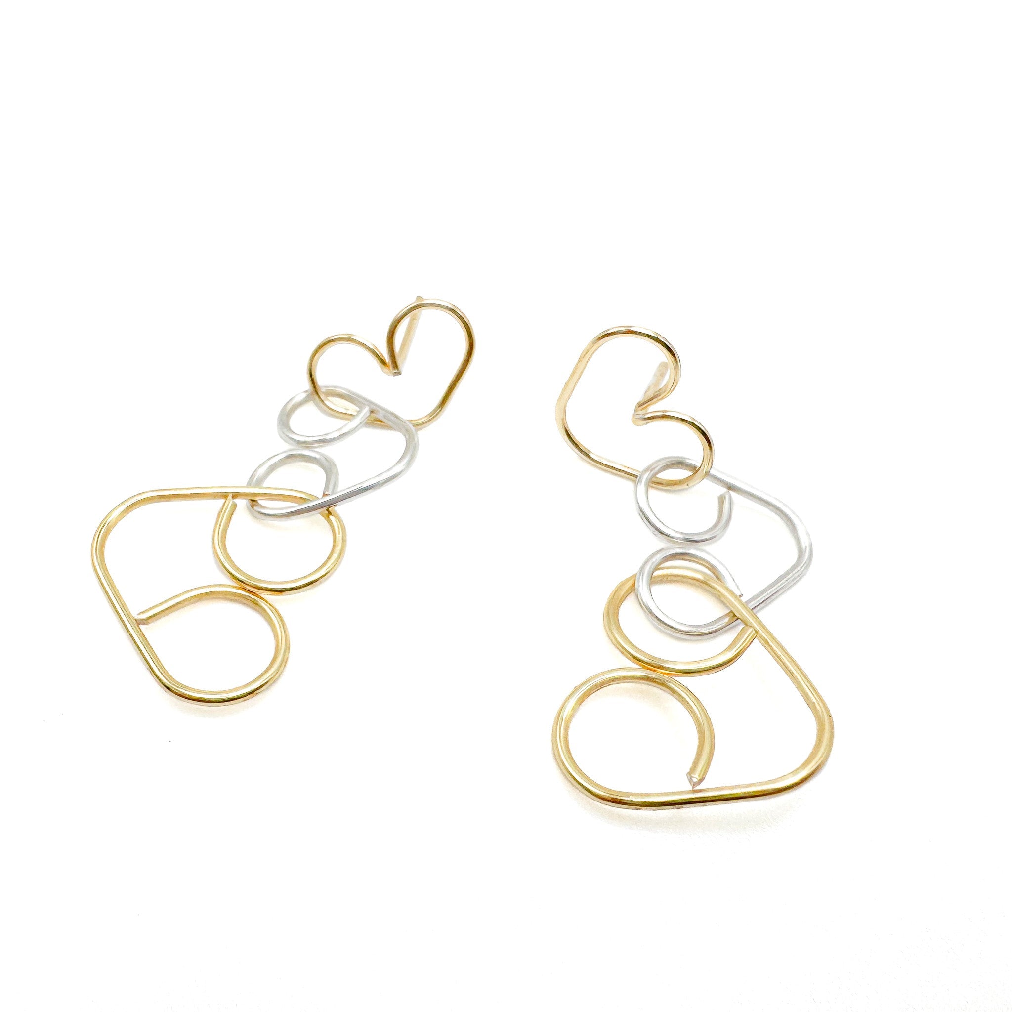 Intertwined gold and silver two-tone heart post earrings