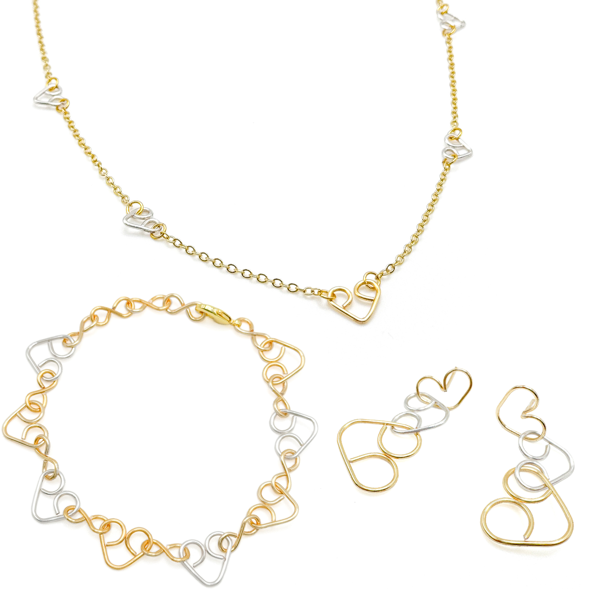 Intertwined gold and silver two-tone heart post earrings
