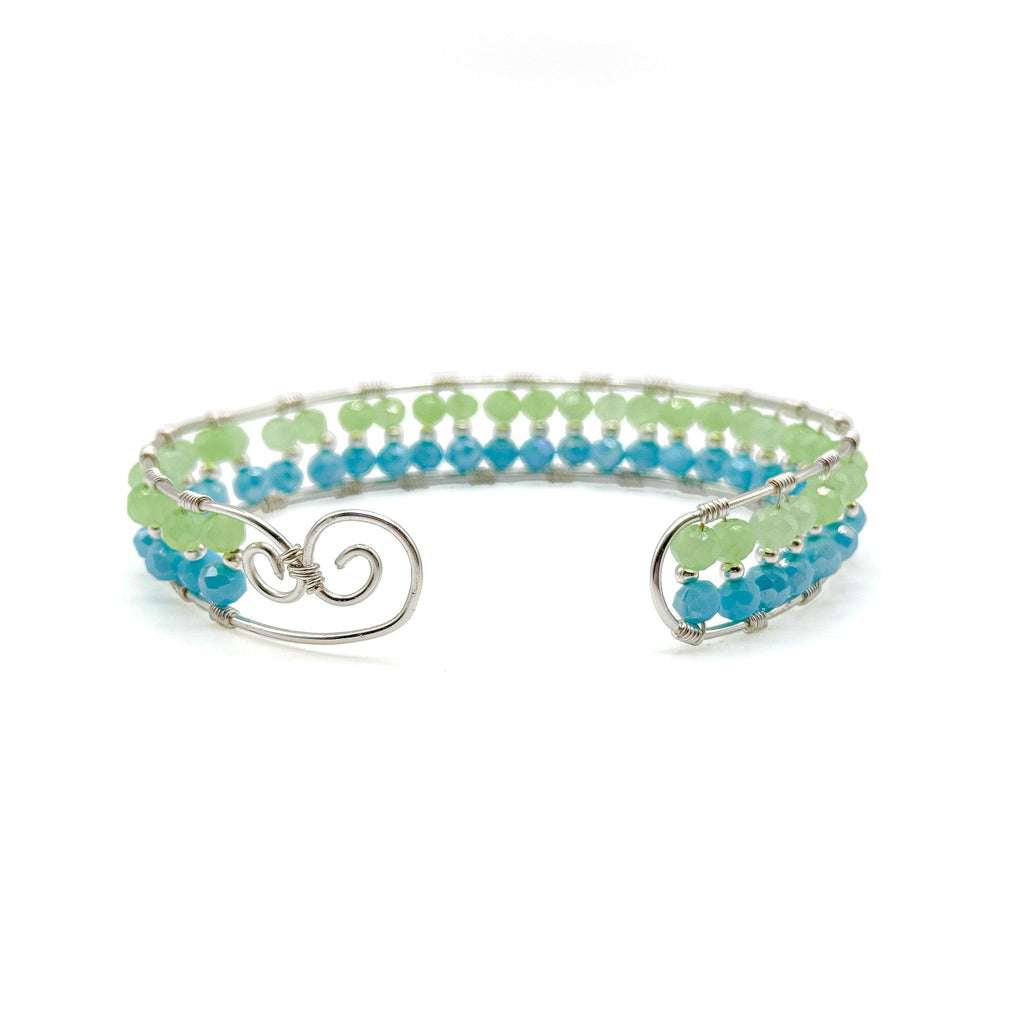 Little Bird green and blue crystal and silver cuff bracelet