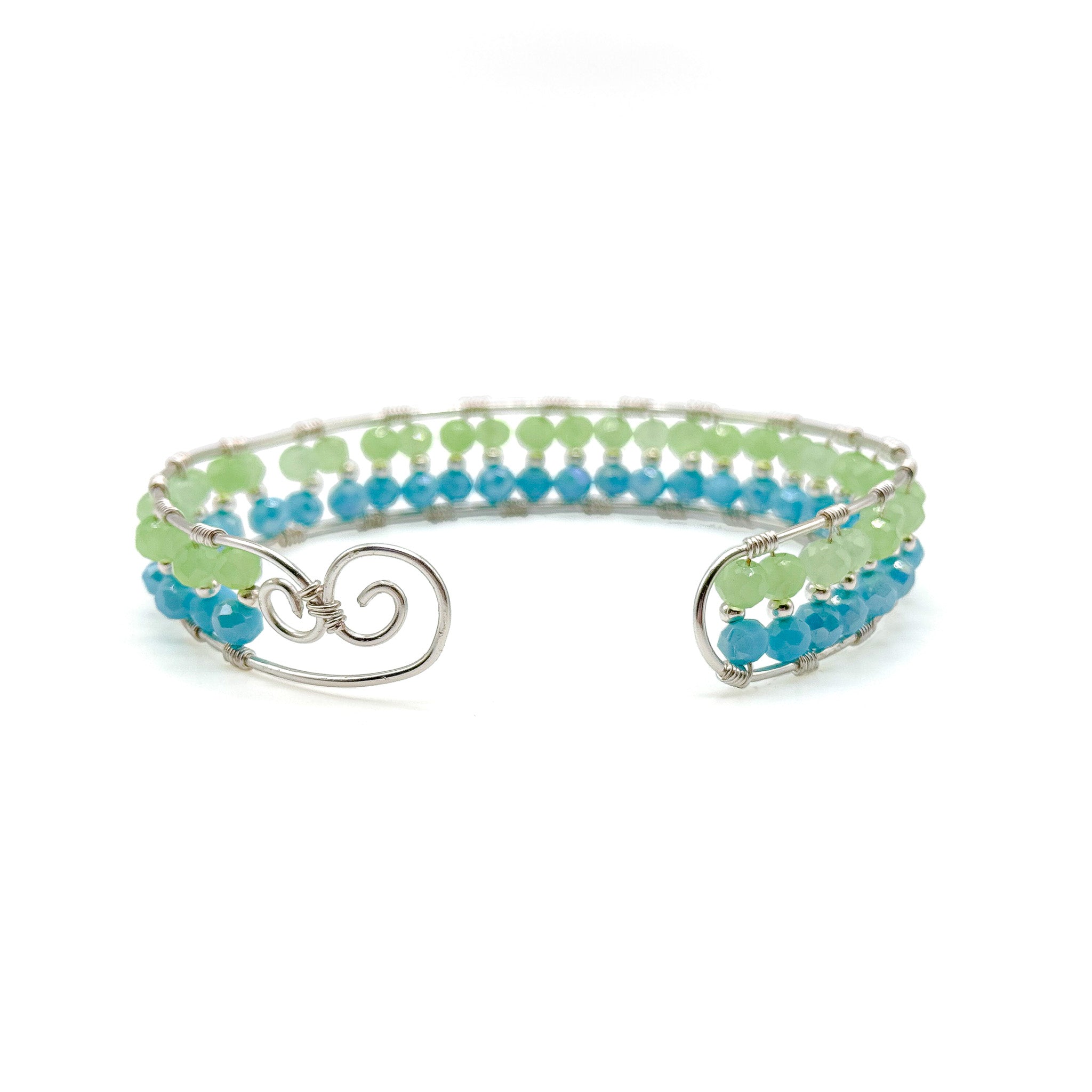 Little Bird green and blue crystal and silver cuff bracelet