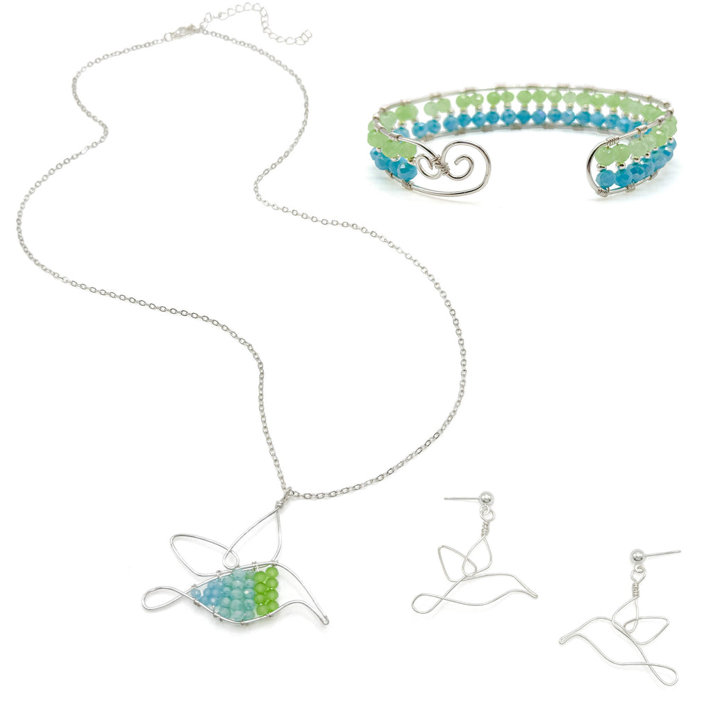 Little Bird green and blue crystal and silver cuff bracelet