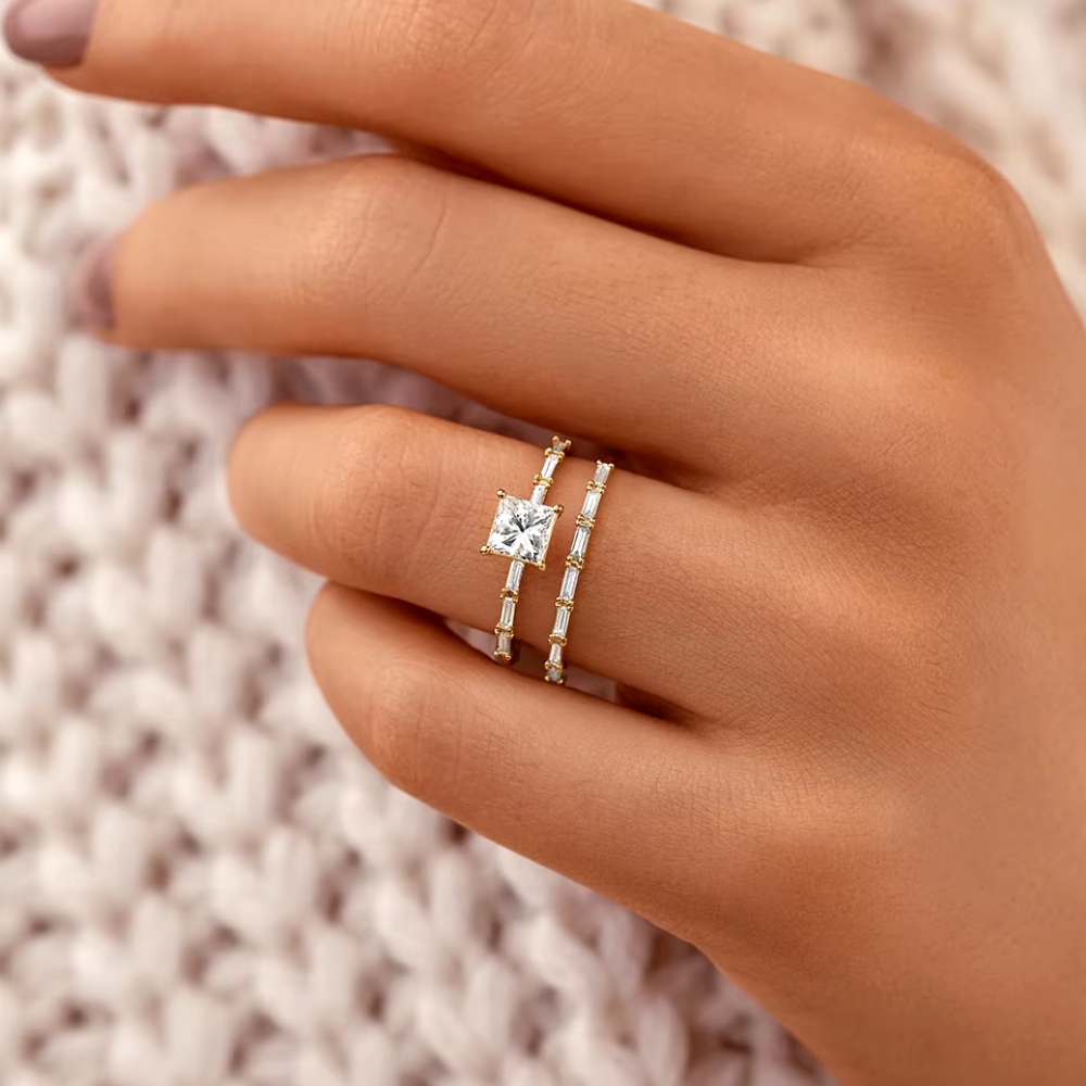 Lumina Luxurious Ring with Princess-Cut AAAAA Cubic Zirconia
