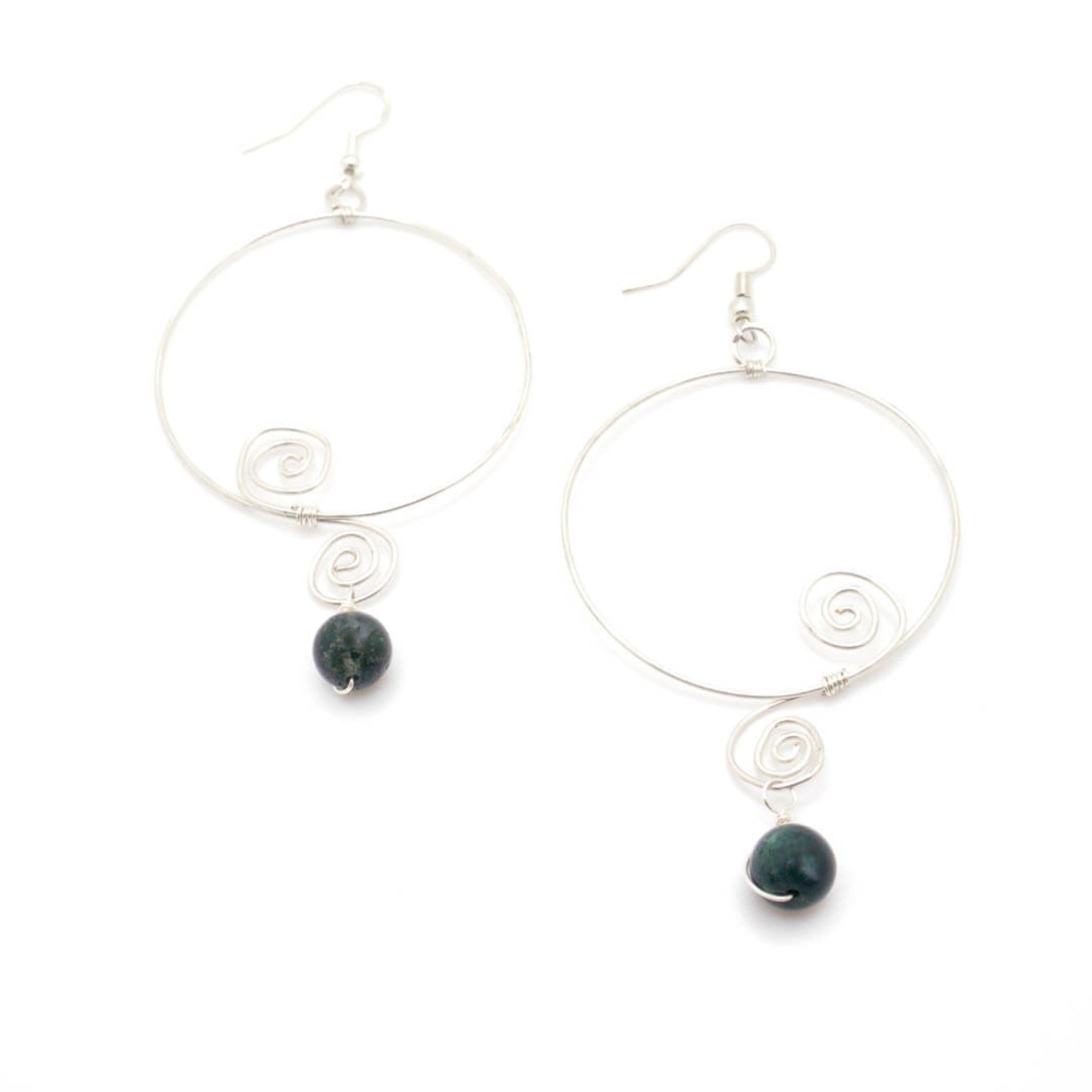 Odalin sterling silver statement earrings with green jade