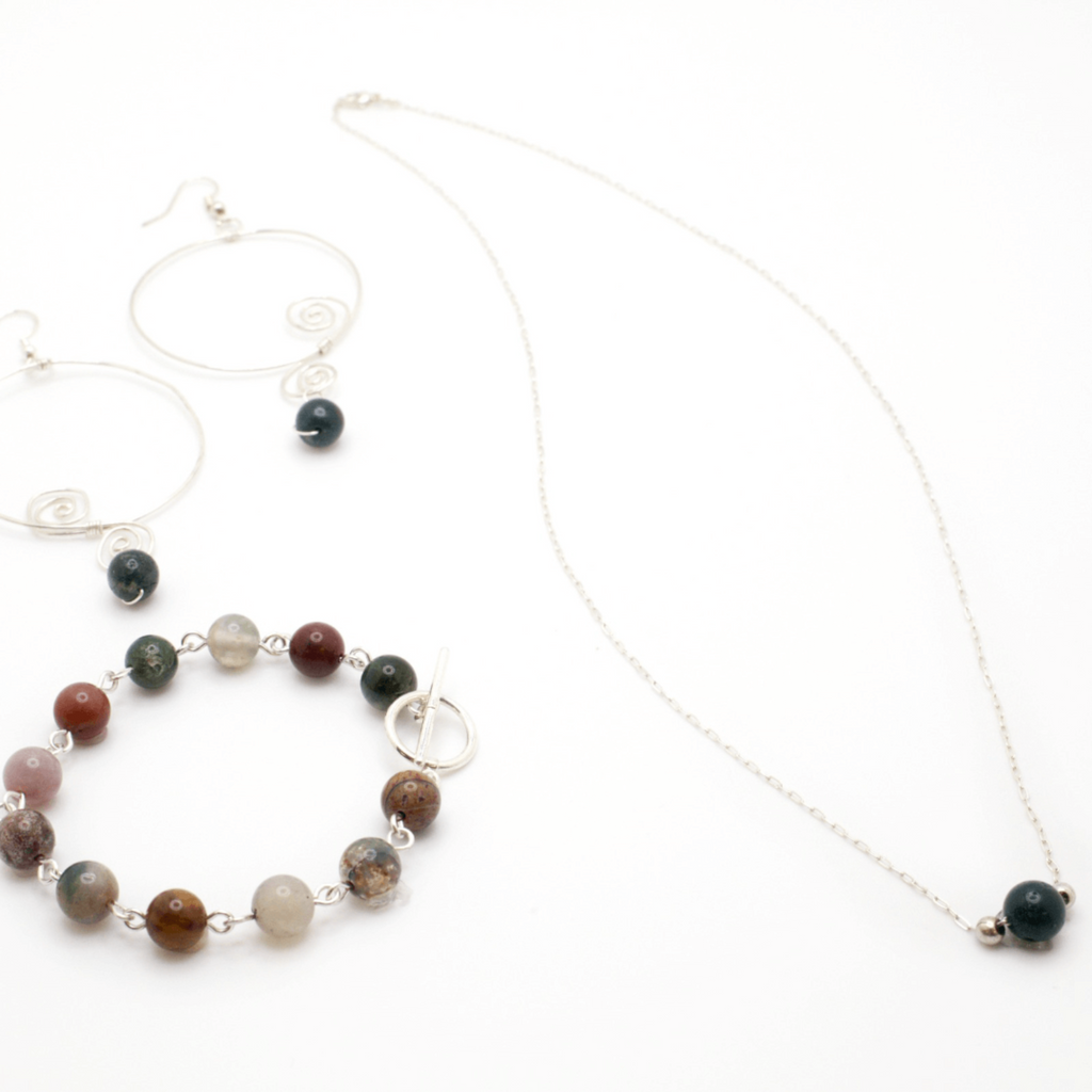 Odalin sterling silver statement earrings with green jade