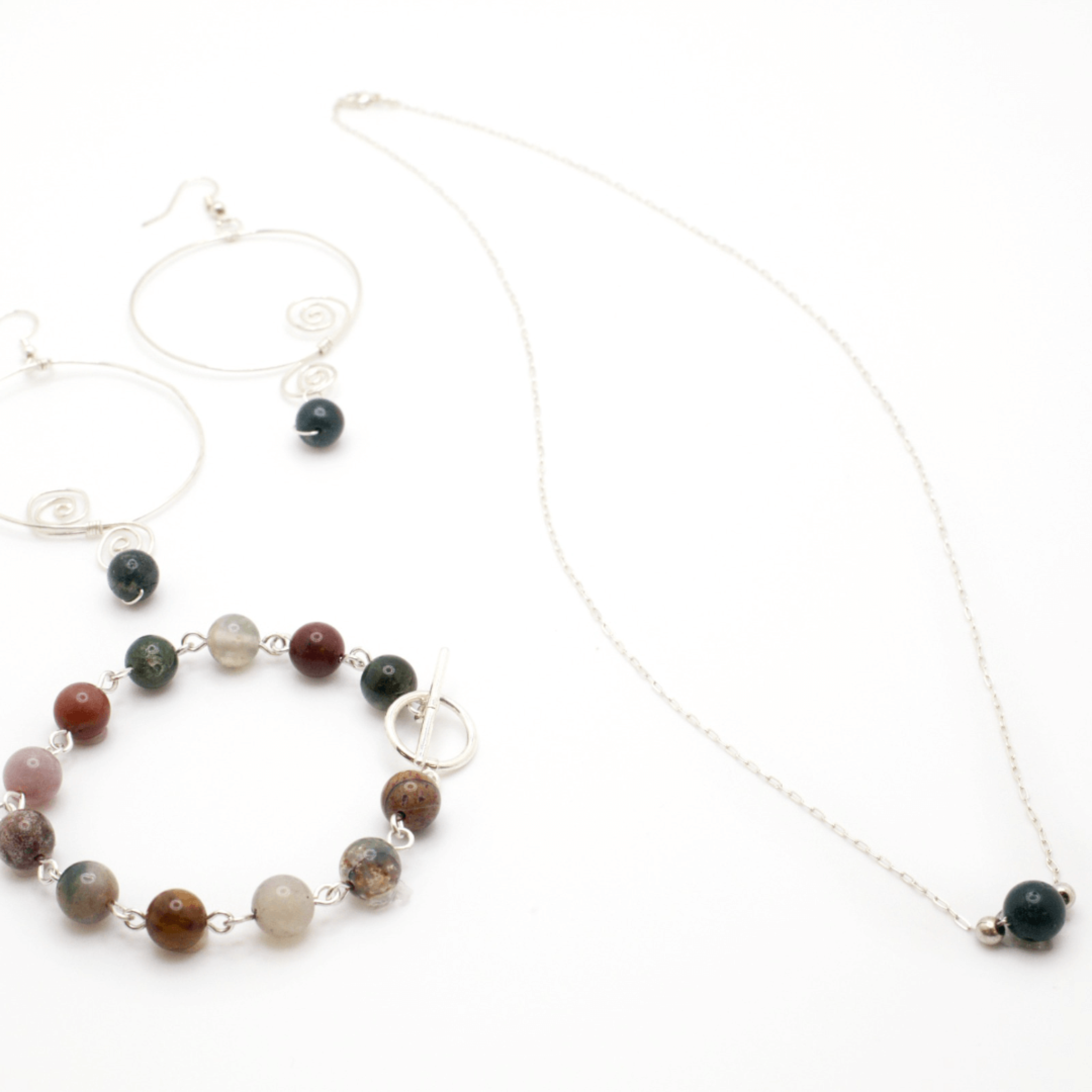 Odalin sterling silver statement earrings with green jade