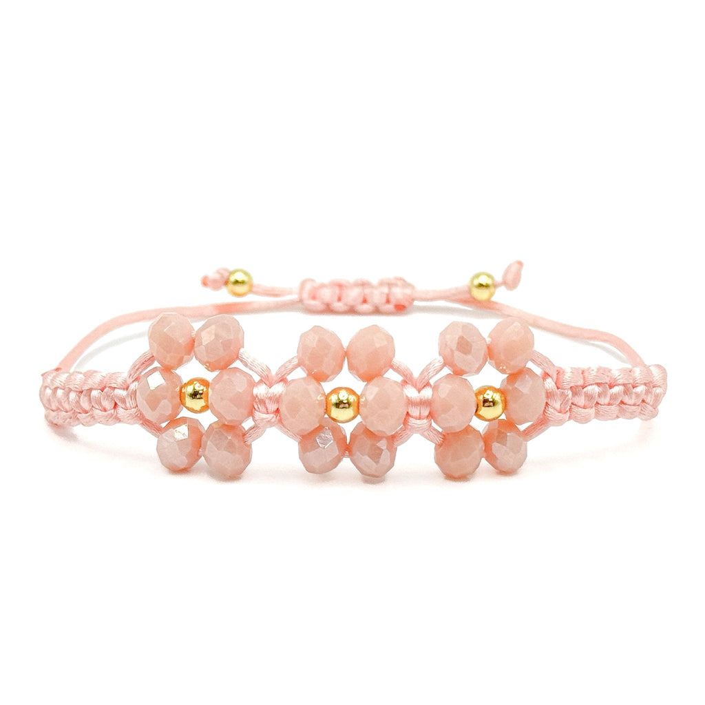 Peach Blossom peach and gold flower crystal adjustable bracelet