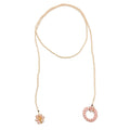 Peach Blossom peach and cream beaded Y necklace with crystal and gold flower detail