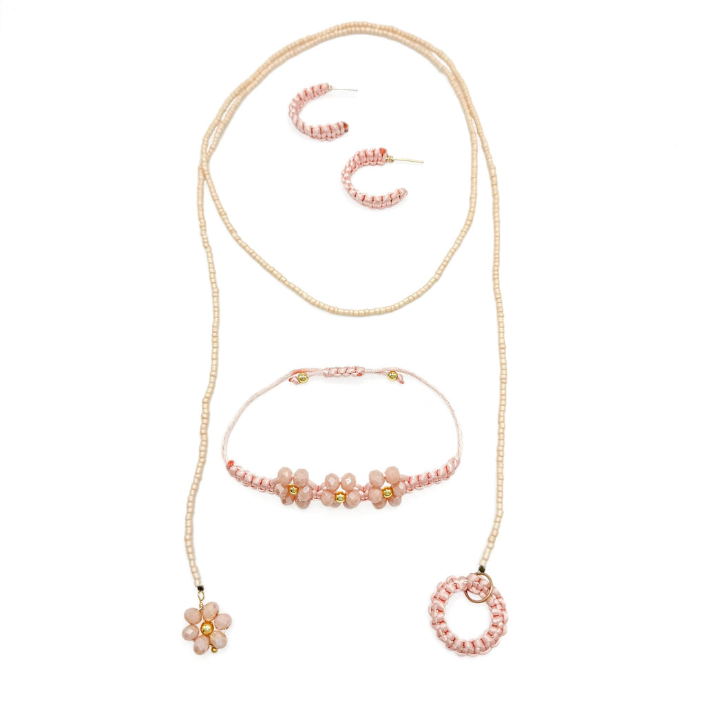 Peach Blossom macrame hoop earrings