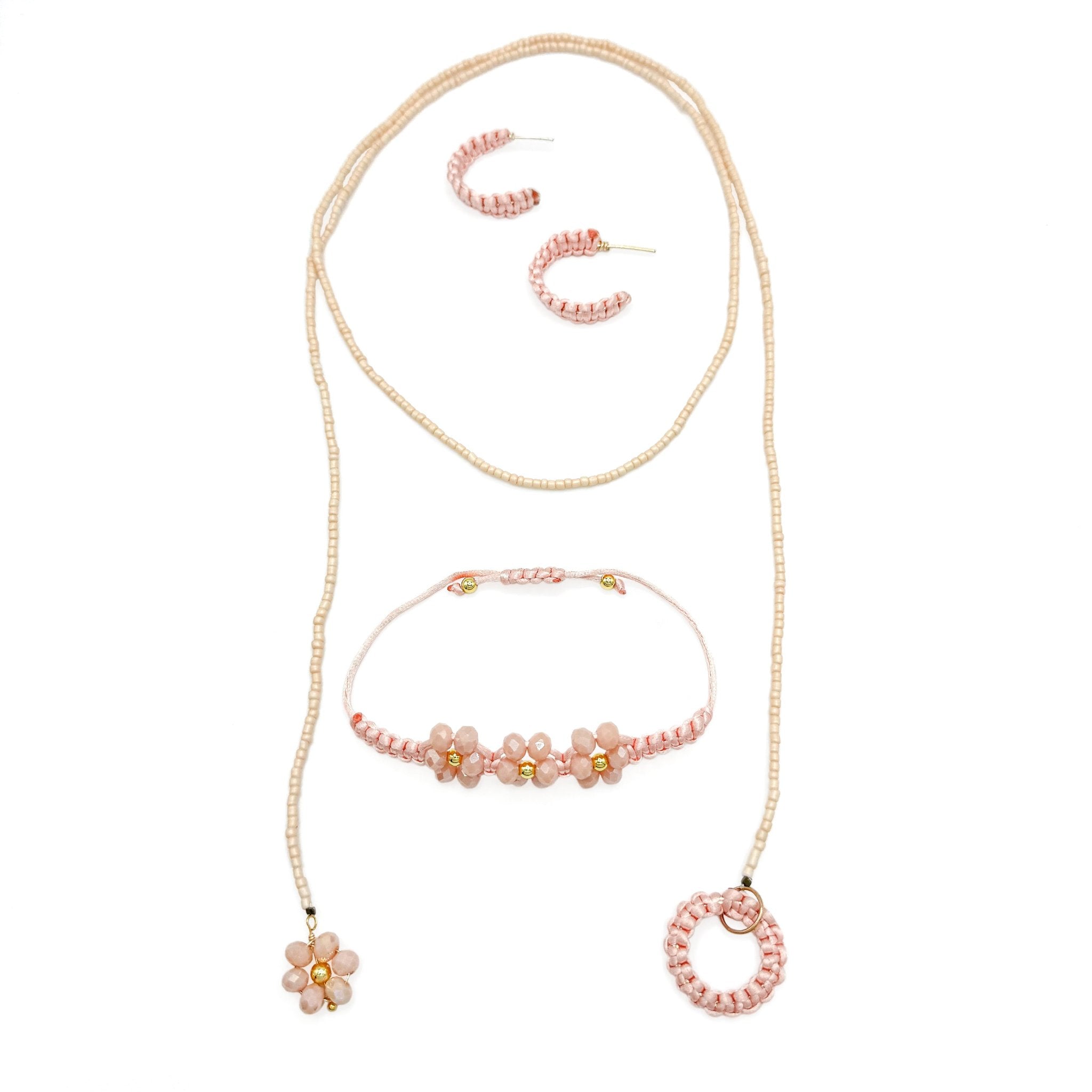 Peach Blossom macrame hoop earrings