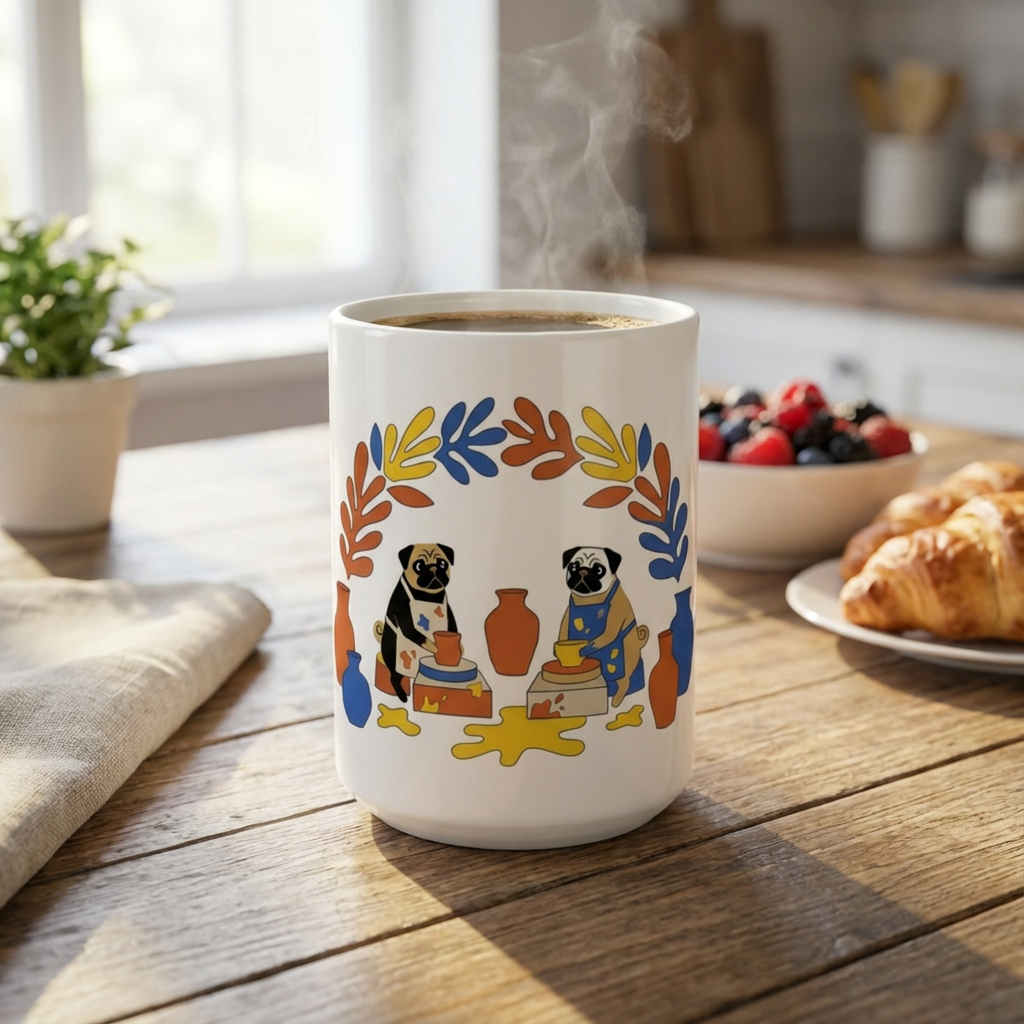 Pottery Studio Pugs - Spinning The Wheel - 15oz Mug