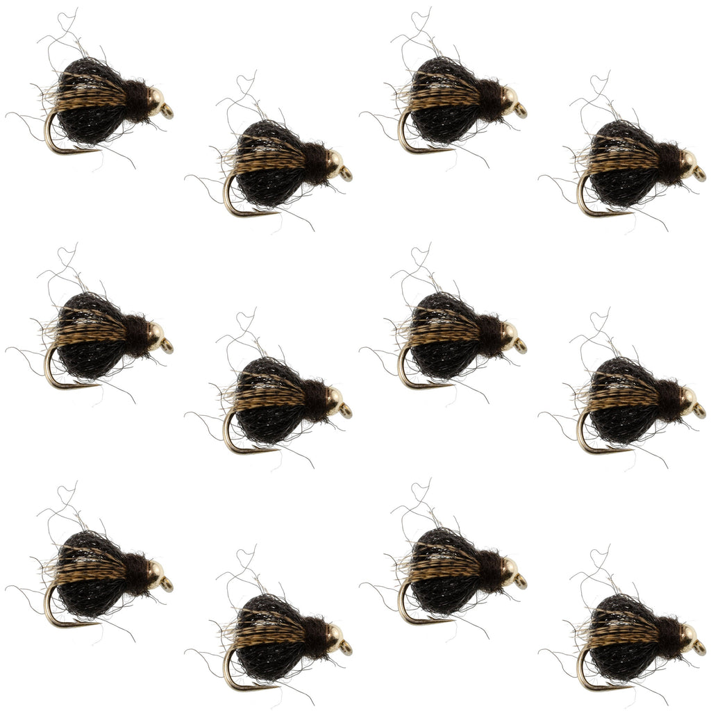 Bead Head LaFontaine Black Deep Sparkle Caddis Pupa - 12 Flies Size 18