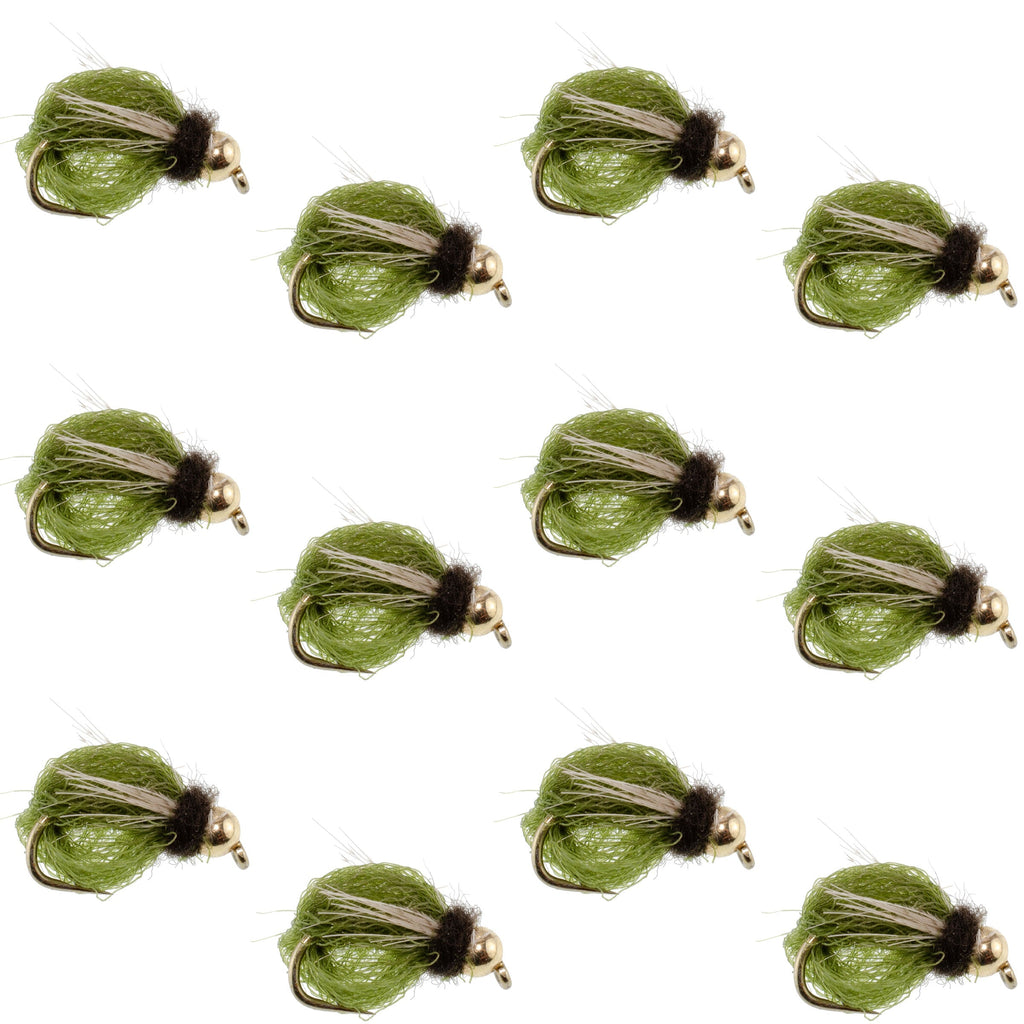 Bead Head LaFontaine Olive Deep Sparkle Caddis Pupa - 12Flies Size 16