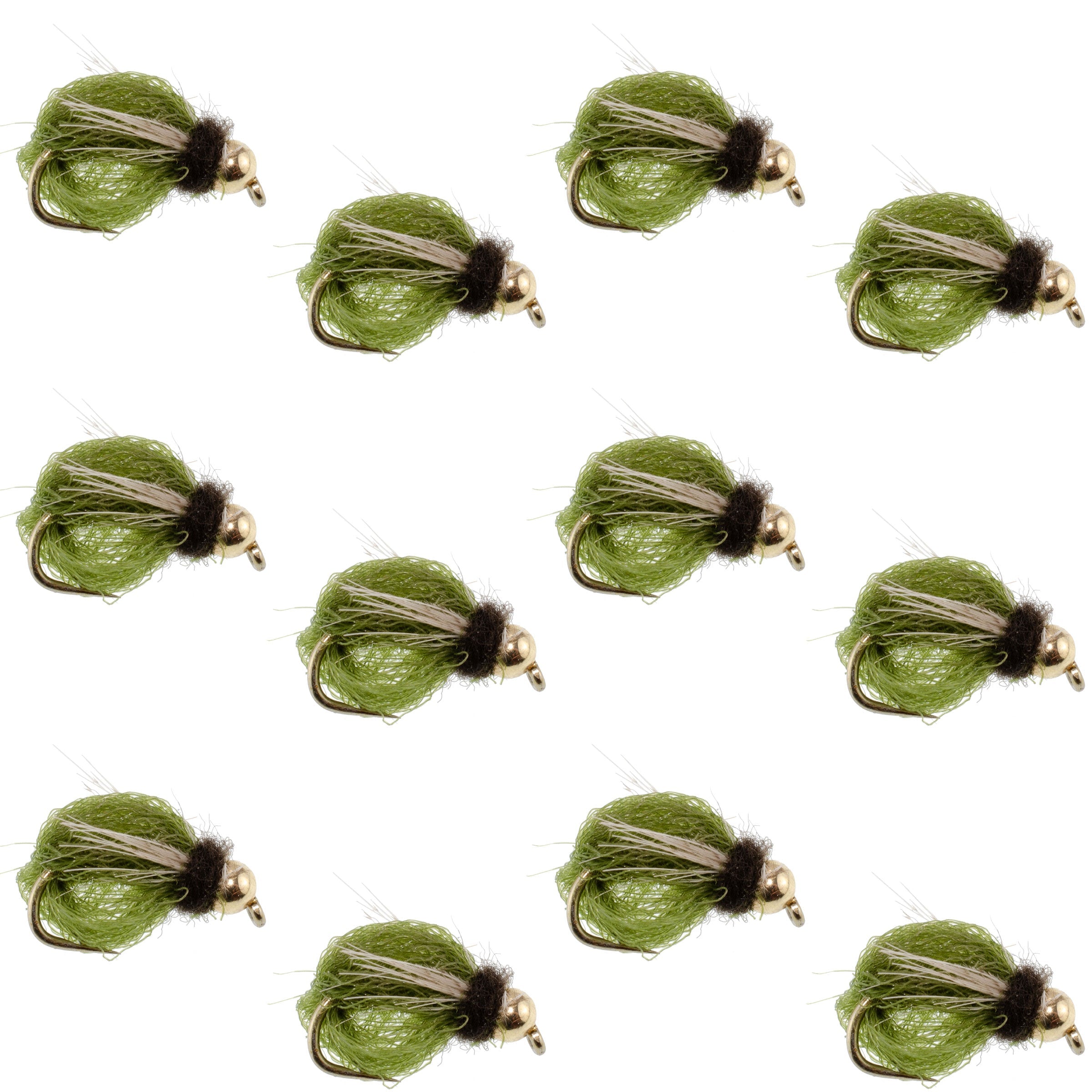 Bead Head LaFontaine Olive Deep Sparkle Caddis Pupa - 12Flies Size 16