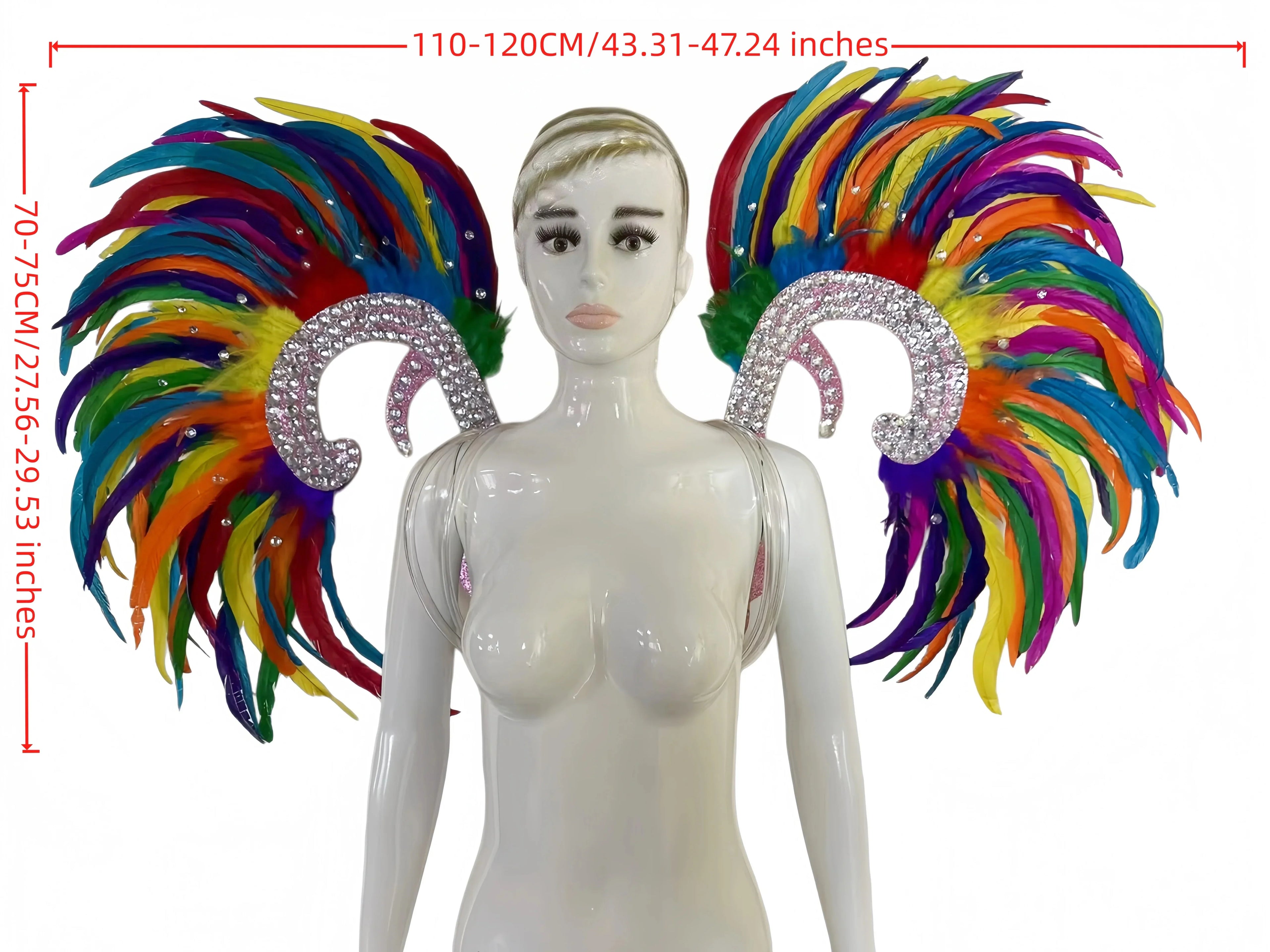 Showgirl Feather Wing Backpiece with Rhinestone Scroll Frames