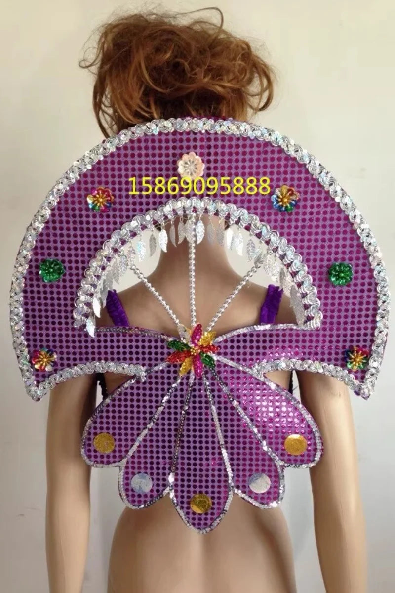 Sequined Butterfly-Style Costume Backpiece with Draped Chain