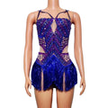 Rhinestone Fringe Bodysuit with Cutout Mesh Panels