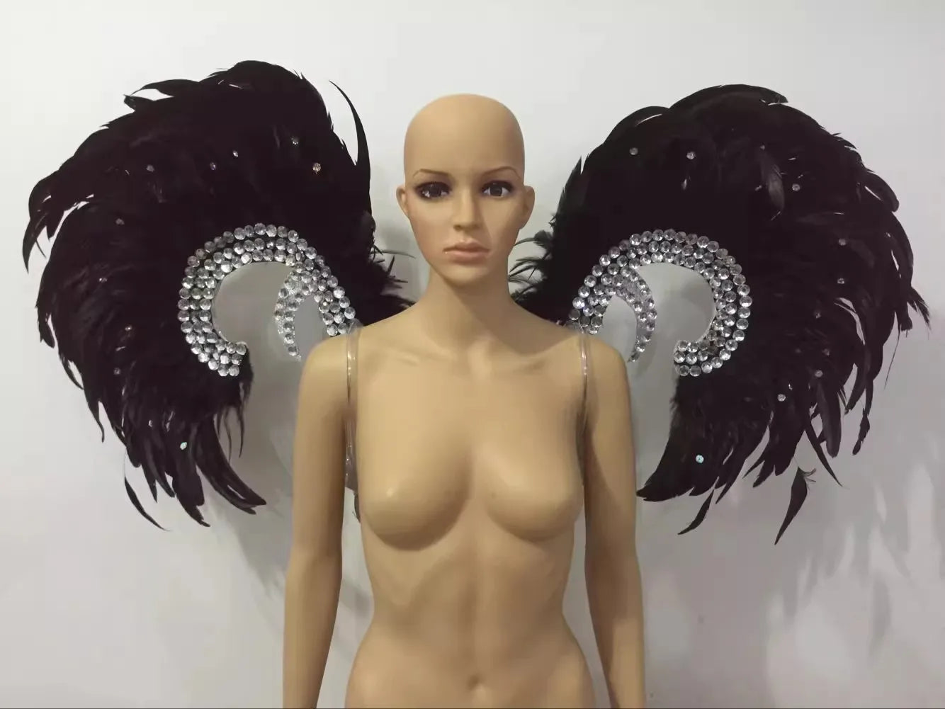 Showgirl Feather Wing Backpiece with Rhinestone Scroll Frames