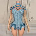 Rhinestone Embellished Performance Bodysuit with Tiered Sequins