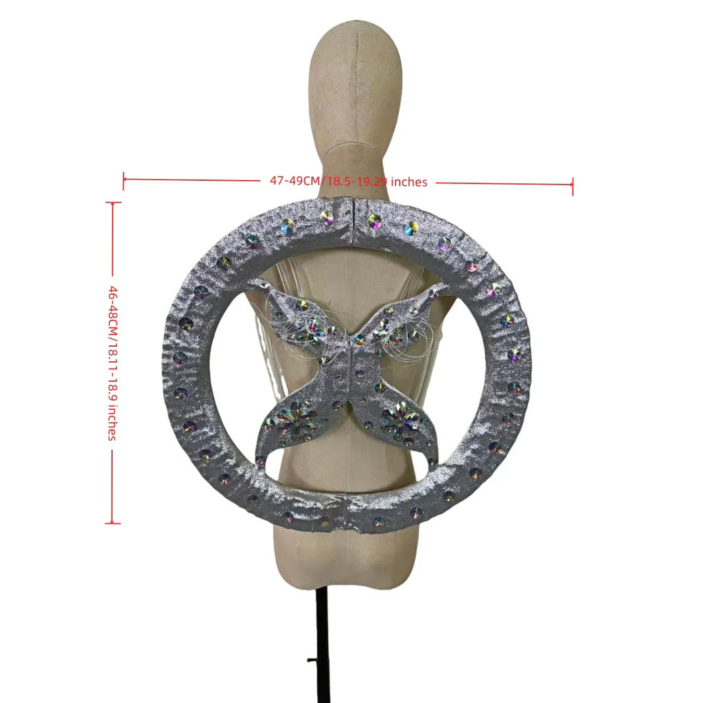 Rhinestone-Embellished Feather Backpiece Frame with Harness