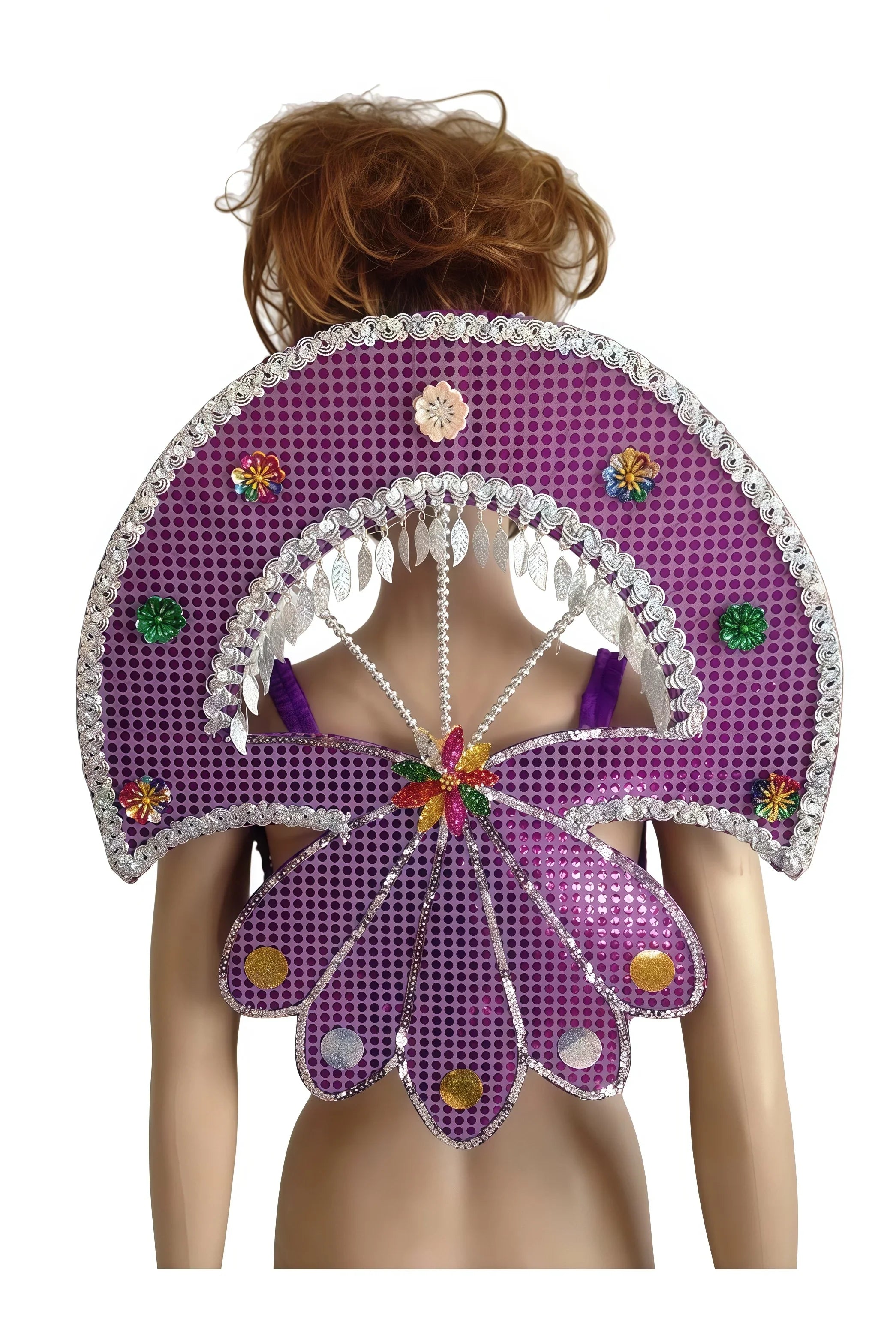 Sequined Butterfly-Style Costume Backpiece with Draped Chain