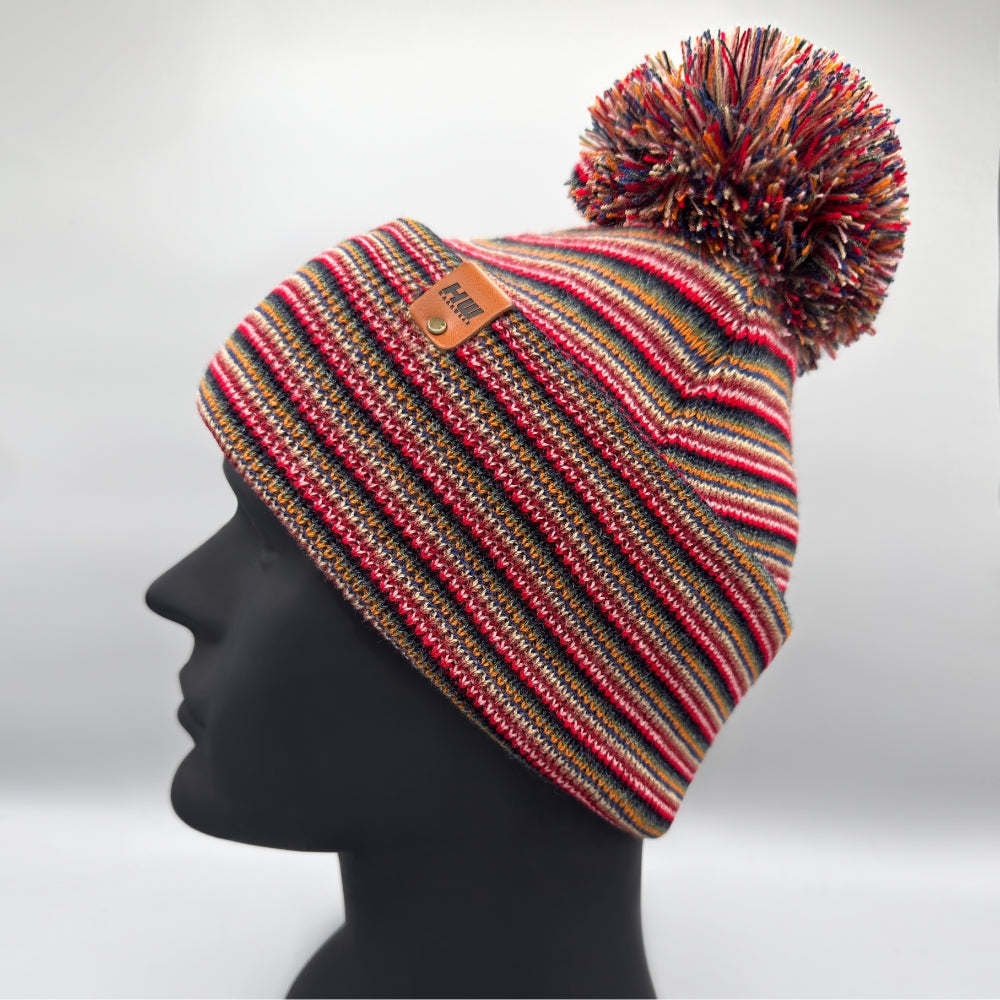 Haakwear Traditional Pom Pom Beanie, Multi Color Knit Winter Hat, Made in USA