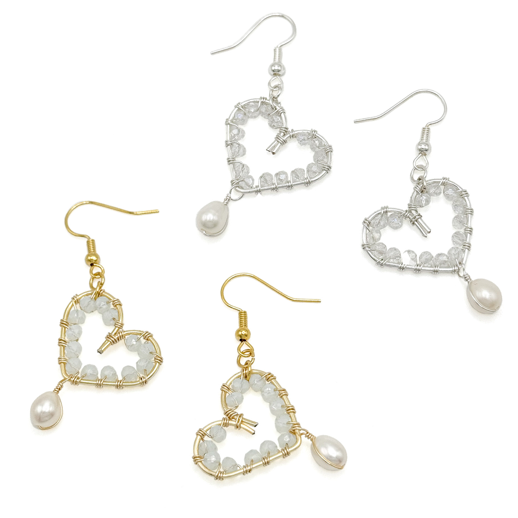 Smitten crystal and gold heart earrings with pearl