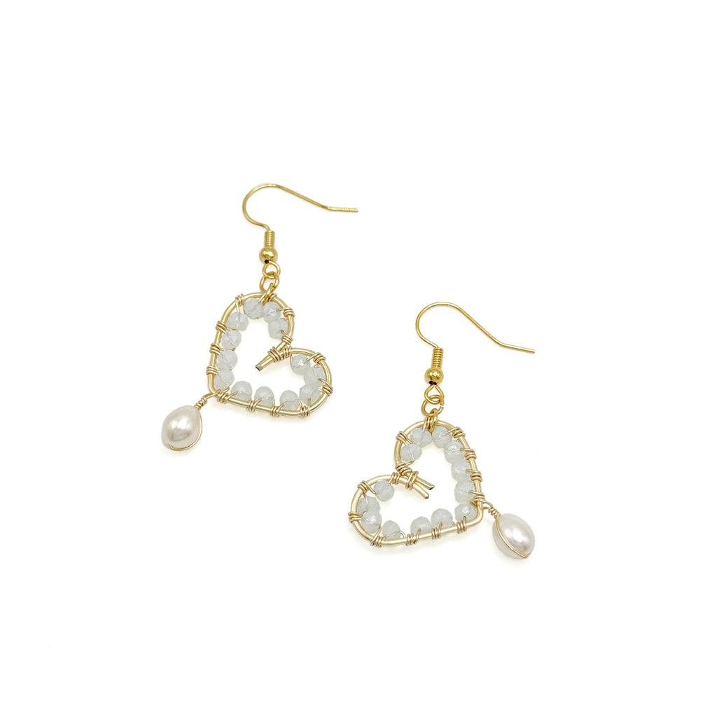 Smitten crystal and gold heart earrings with pearl