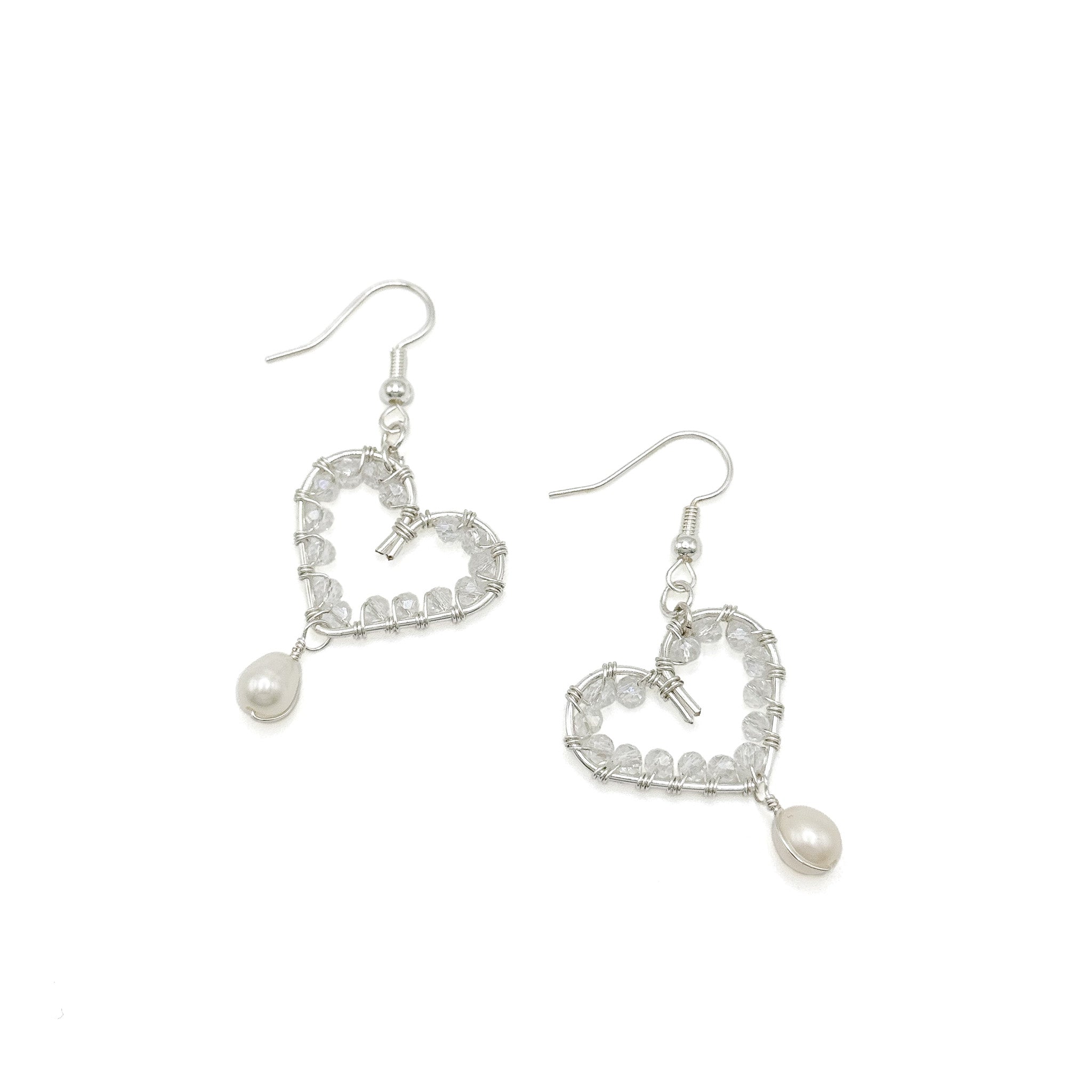 Smitten crystal and silver heart earrings with pearl