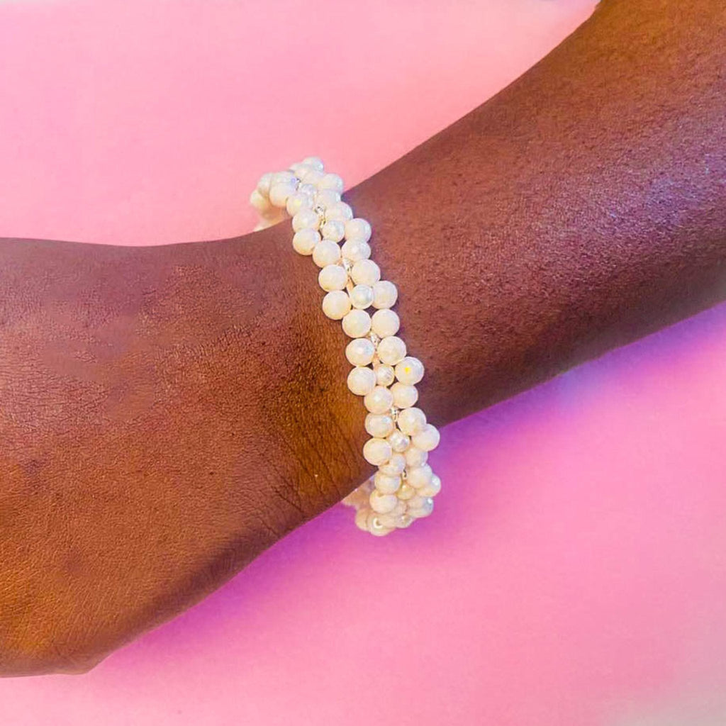 Socialite crystal flower and pearl bangle bracelet