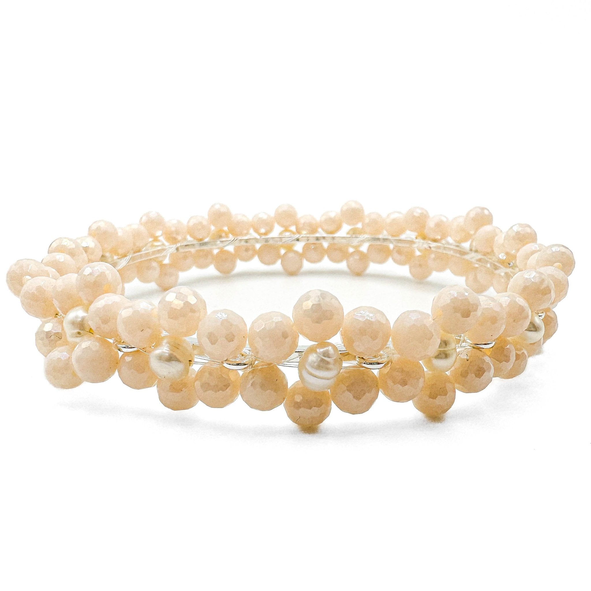 Socialite crystal flower and pearl bangle bracelet