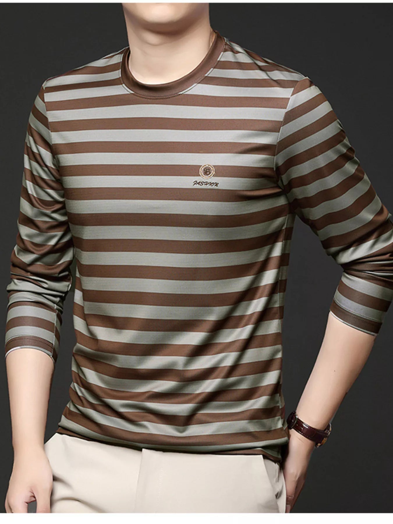 Men's Plus Size Striped Long Sleeve Thickened Warm T-Shirt