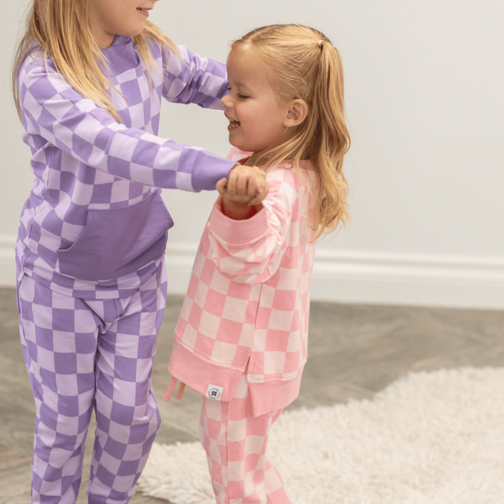 Checker Baby Pink Crew Neck Jogger Set