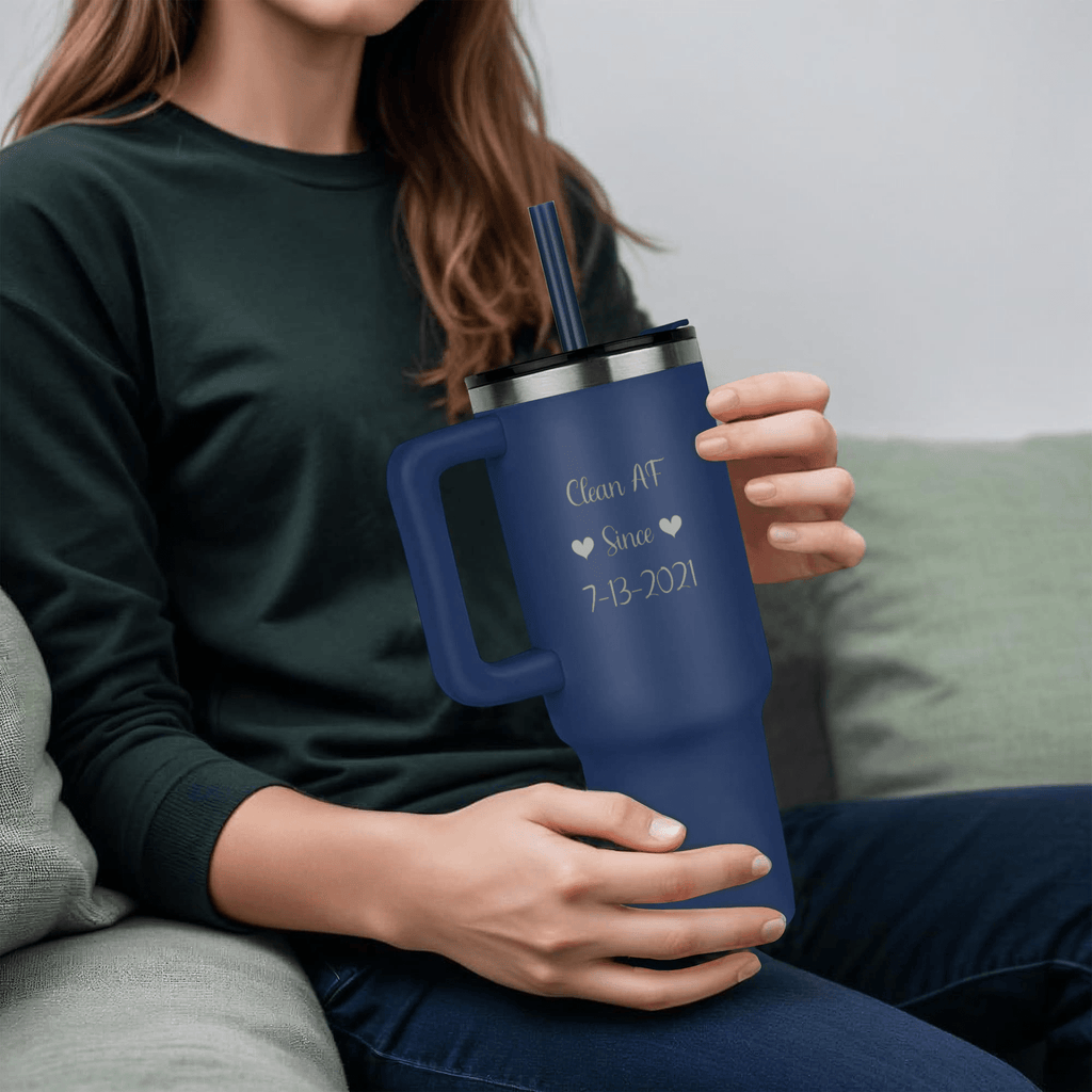 Custom SS Recovery Tumbler | Inspiring Sobriety | Clean AF Since