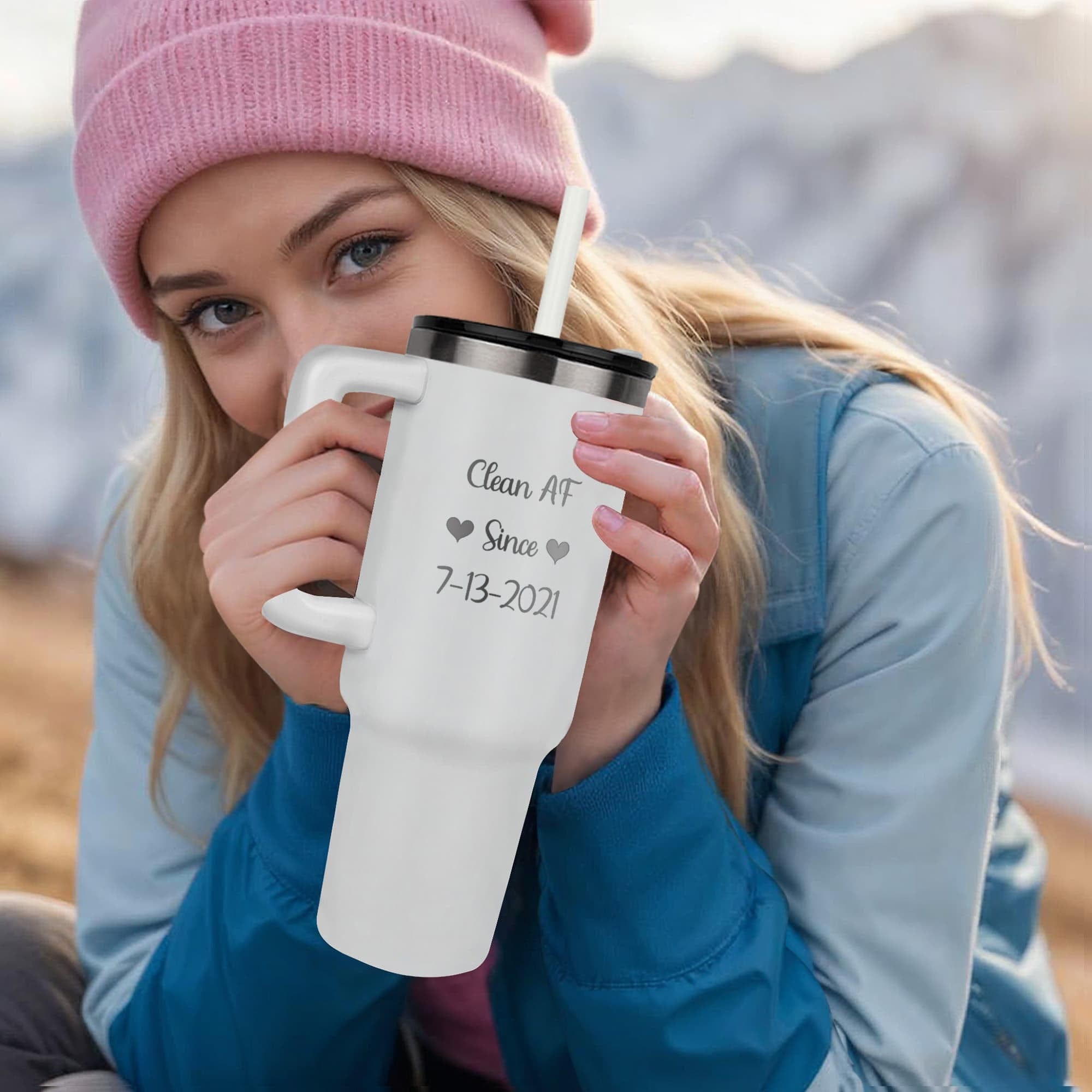 Custom SS Recovery Tumbler | Inspiring Sobriety | Clean AF Since