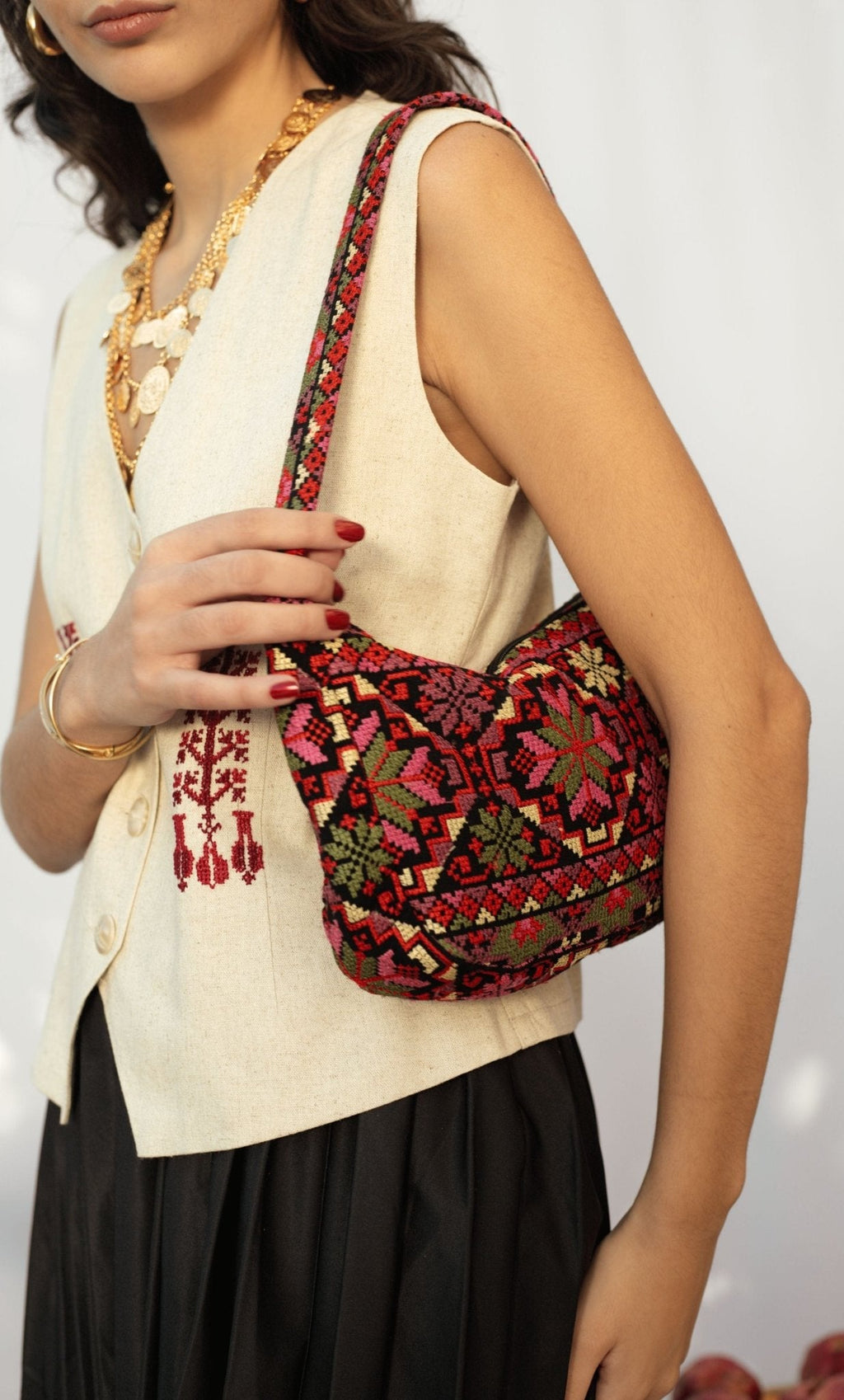 Embroidered Baguette Bag
