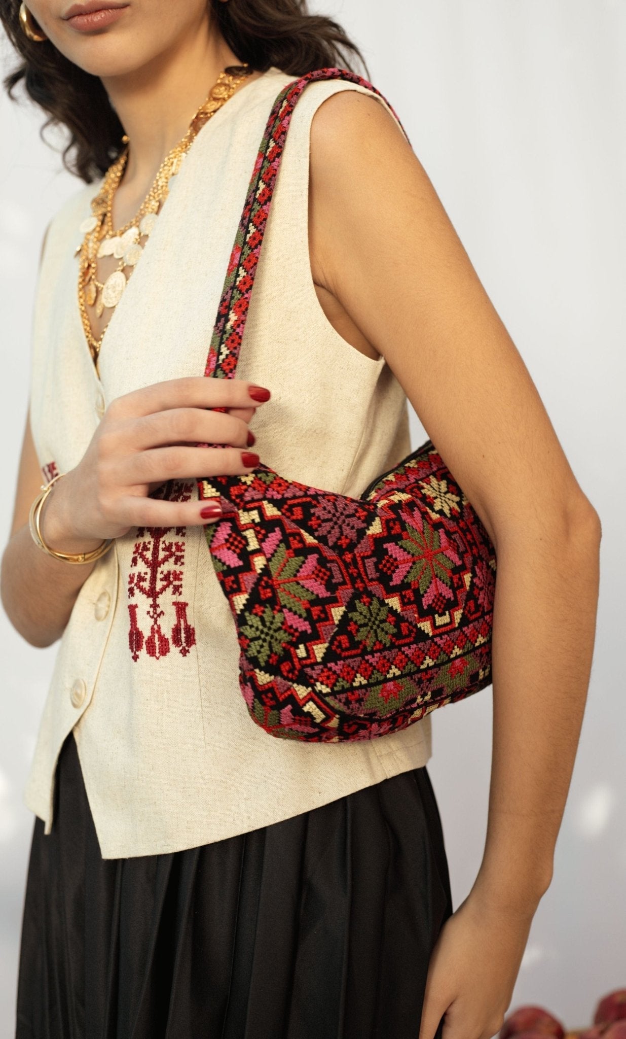 Embroidered Baguette Bag