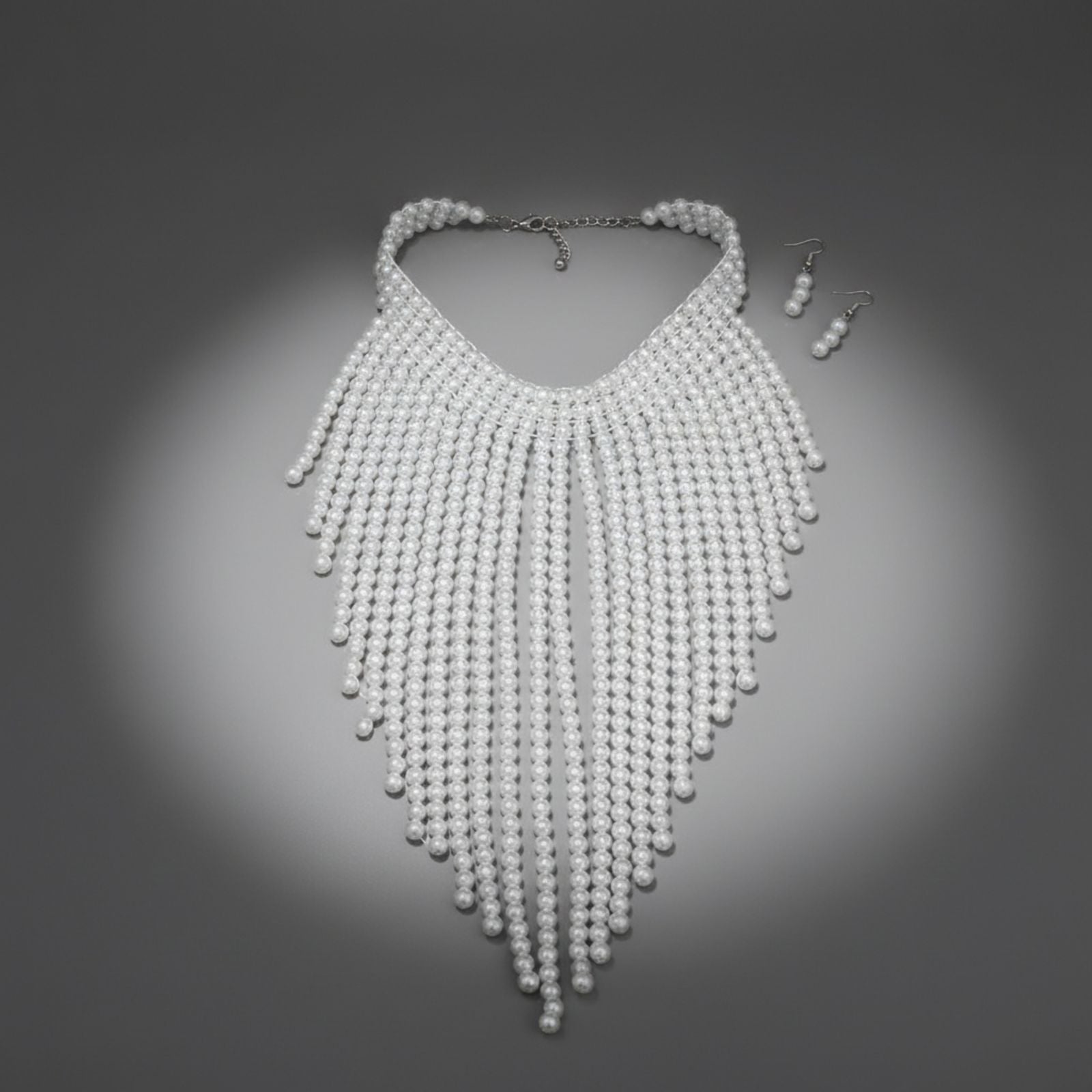 Bib Long White Pearl Fringe Choker Necklace