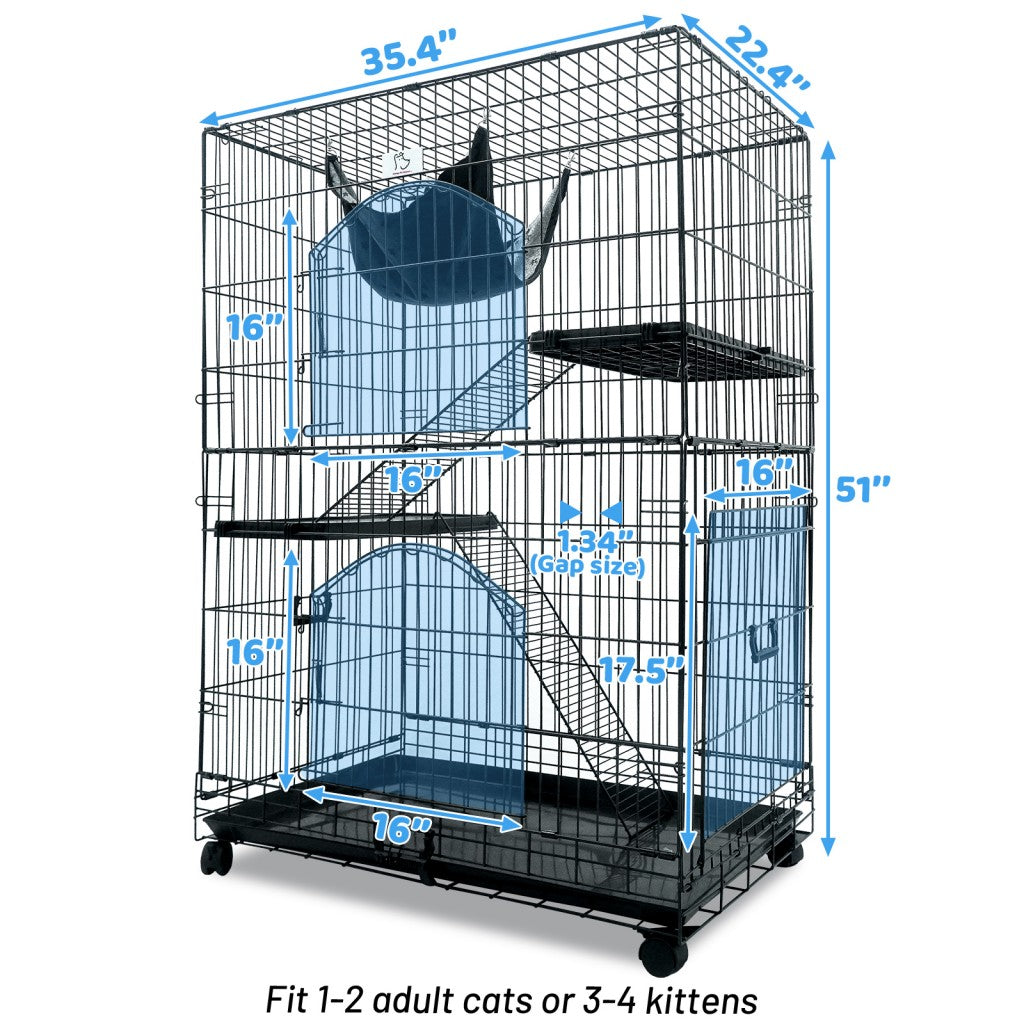 50 Inch 3-Tier Cat Cage with Plastic Platforms CT52