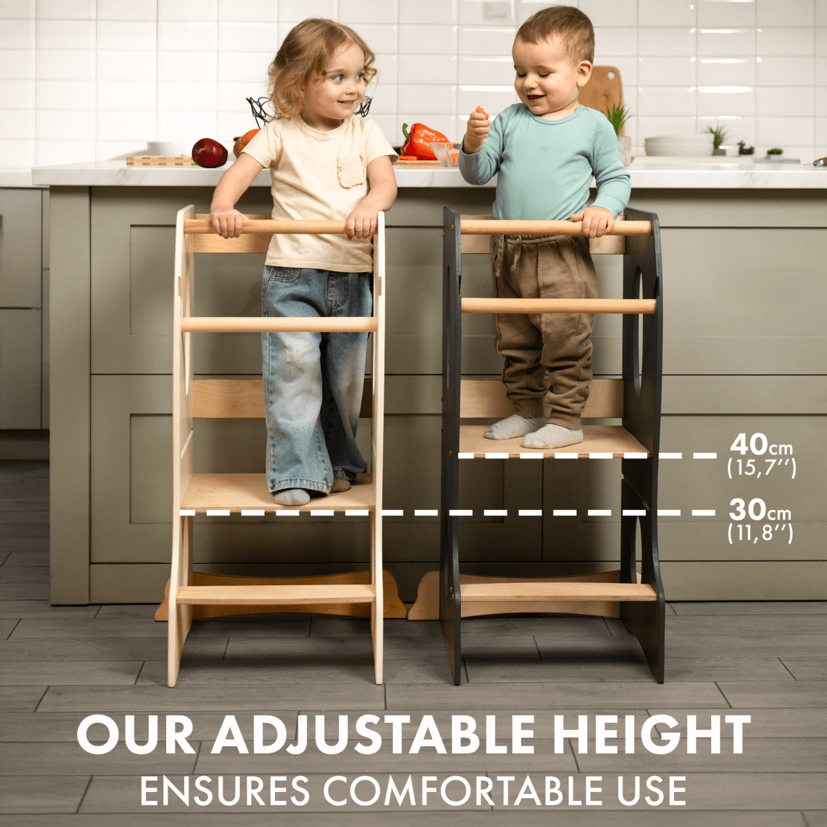 Stable Montessori Tower: Wooden Growing Chair - Ivory