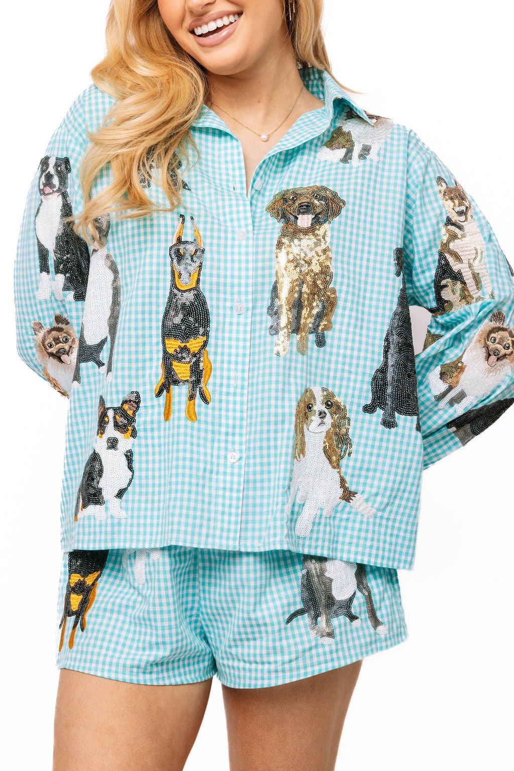 QOS Aqua Gingham Queen of Dogs Short