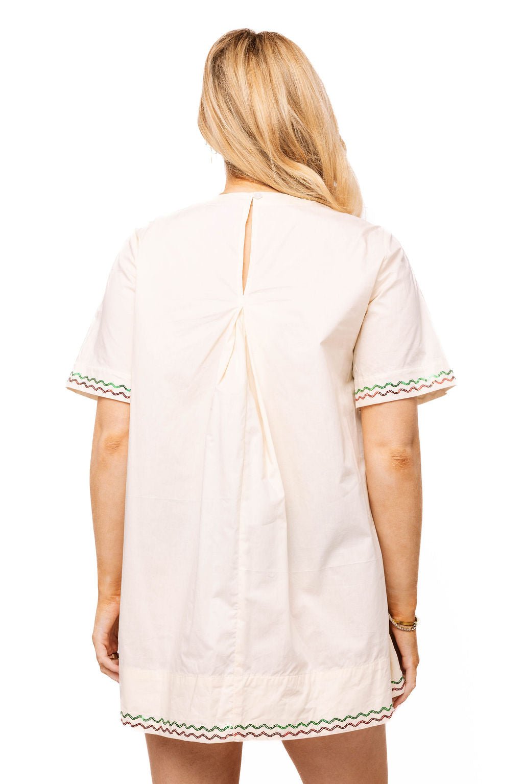 QOS Beige Jalapeño Seed Cotton Short Sleeve Dress
