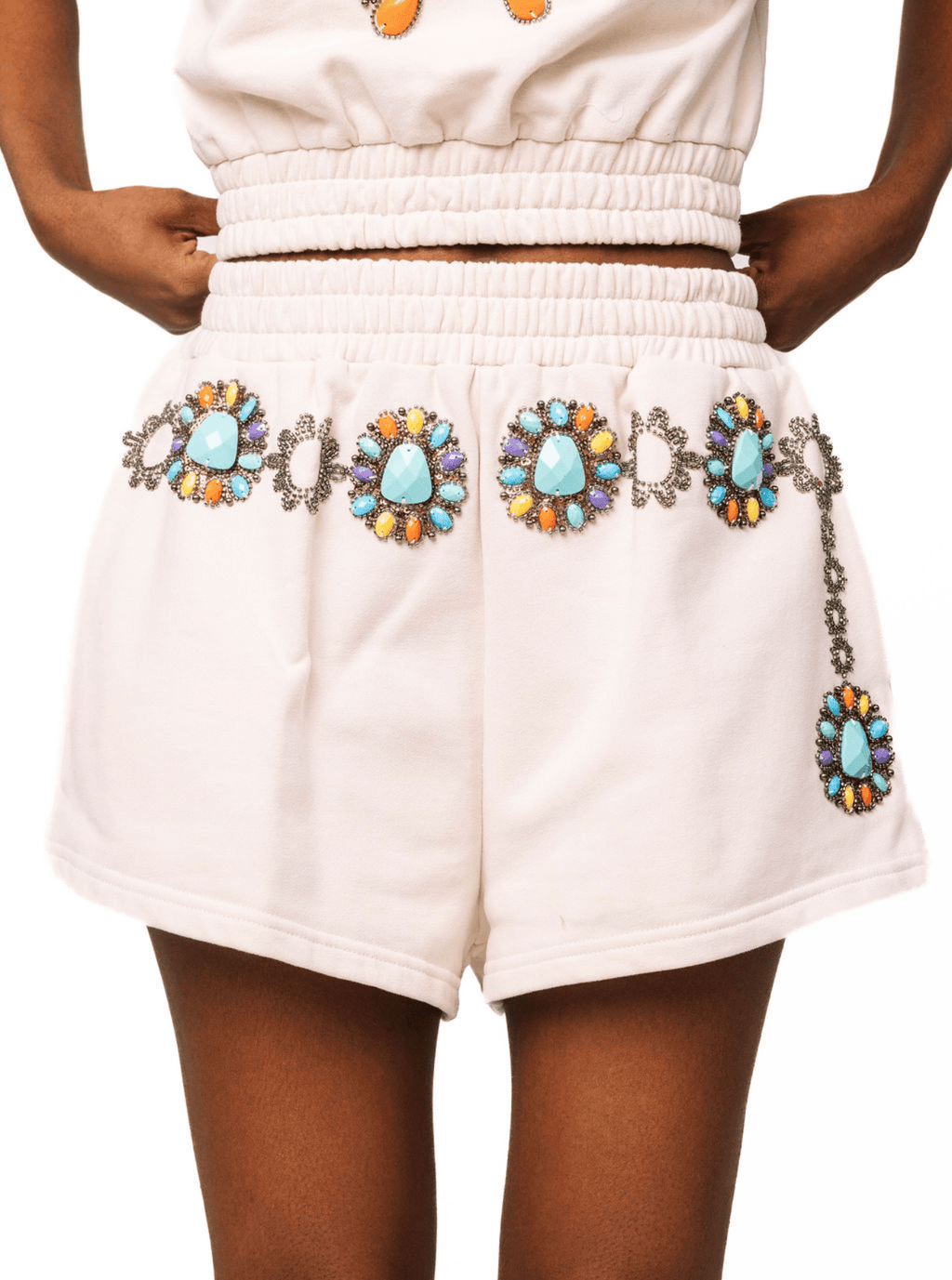 QOS Beige Multi Turquoise Necklace Short